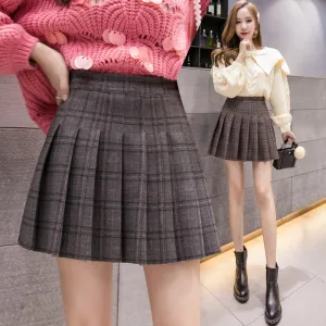 2022 for Women Slim Looking A-line pleatd skirt high waist winter woolen plaid skater dress