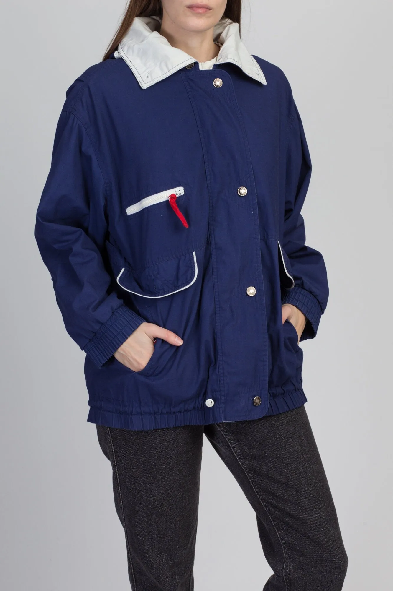 80s Navy Blue Nautical Windbreaker Jacket - Large