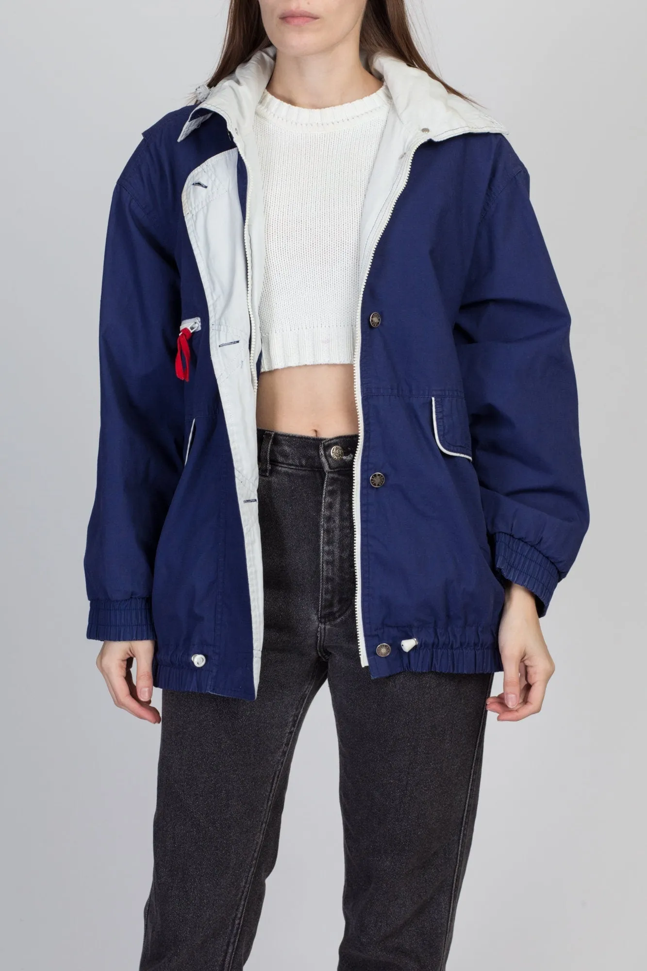 80s Navy Blue Nautical Windbreaker Jacket - Large