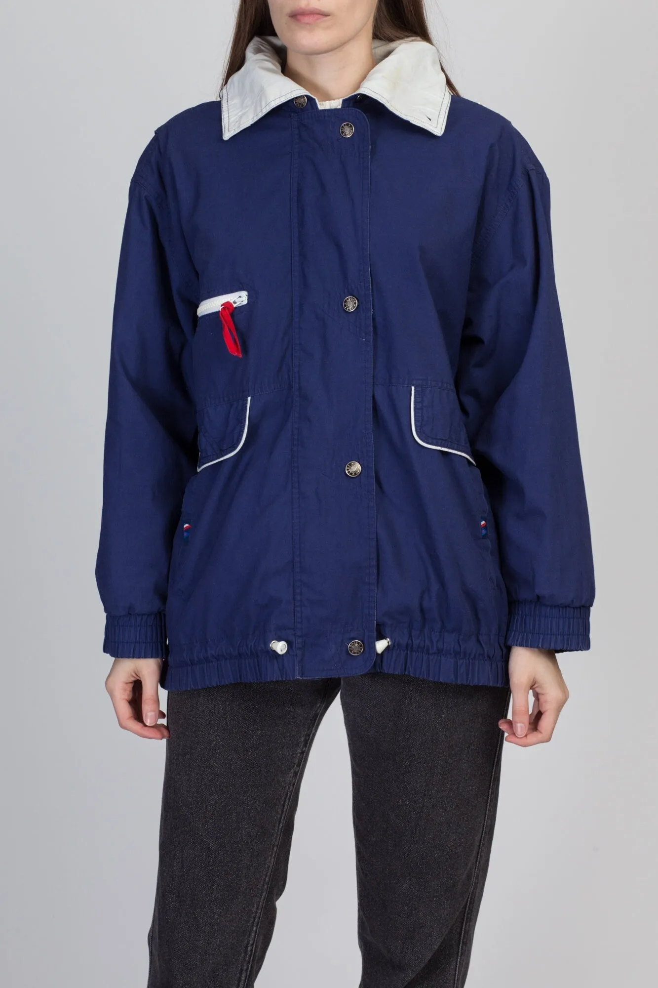 80s Navy Blue Nautical Windbreaker Jacket - Large