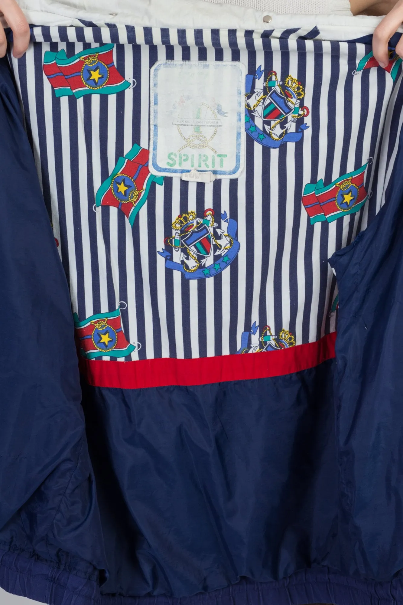 80s Navy Blue Nautical Windbreaker Jacket - Large
