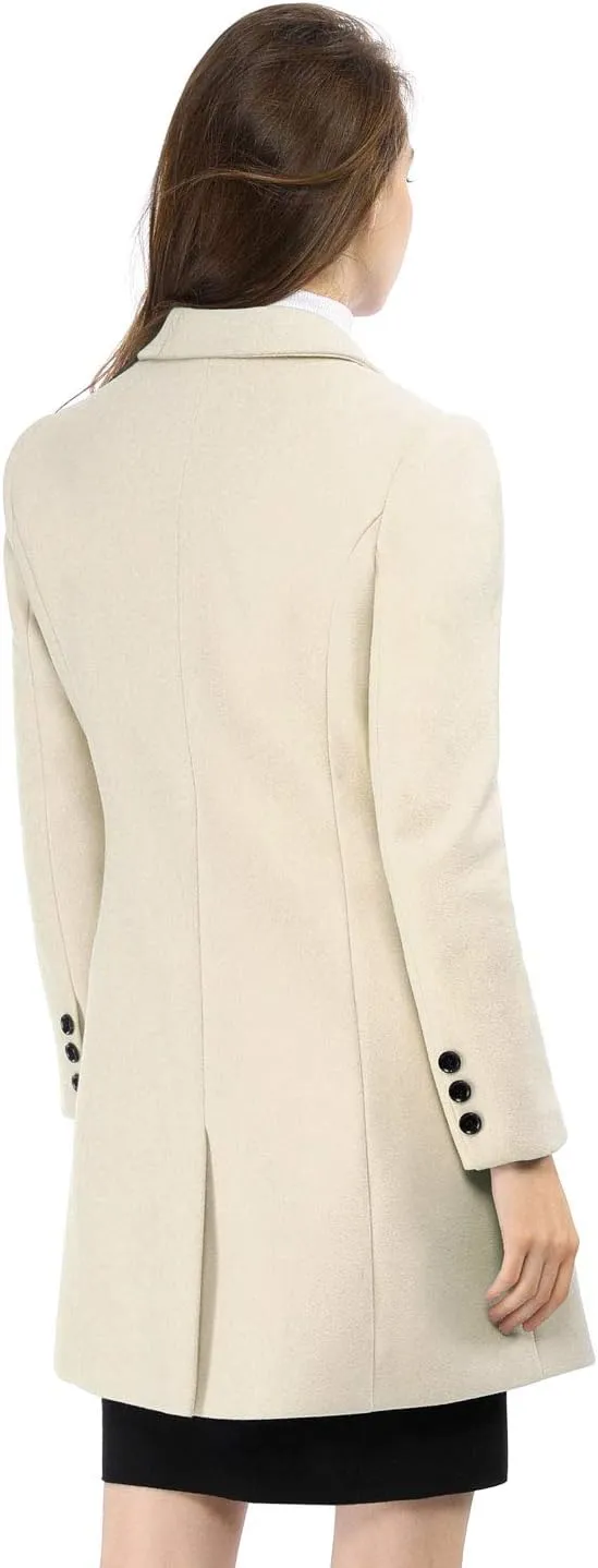 Allegra K Women's Winter Coat Elegant Notched Lapel Double Breasted Trench Coat