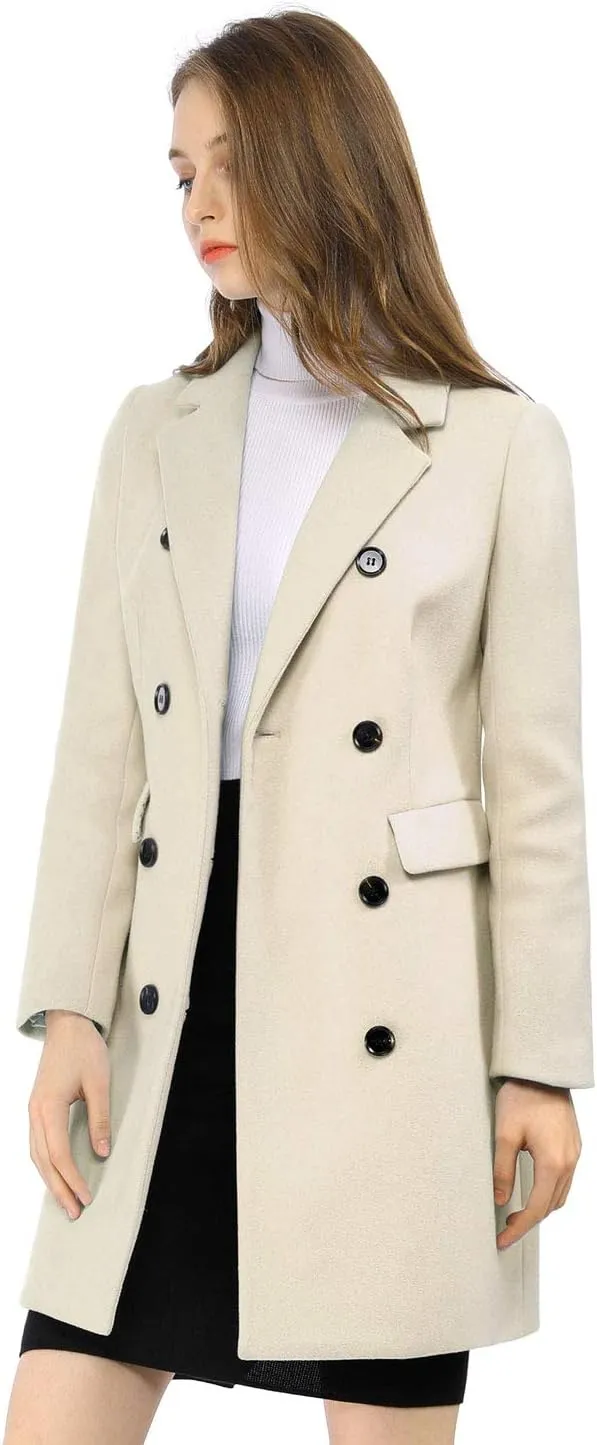 Allegra K Women's Winter Coat Elegant Notched Lapel Double Breasted Trench Coat