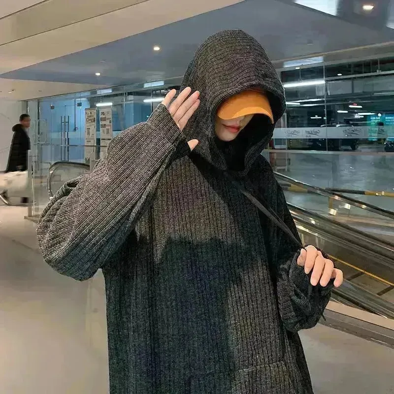 American Oversized Drawstring Turtleneck Hoodie Sweatshirt Men