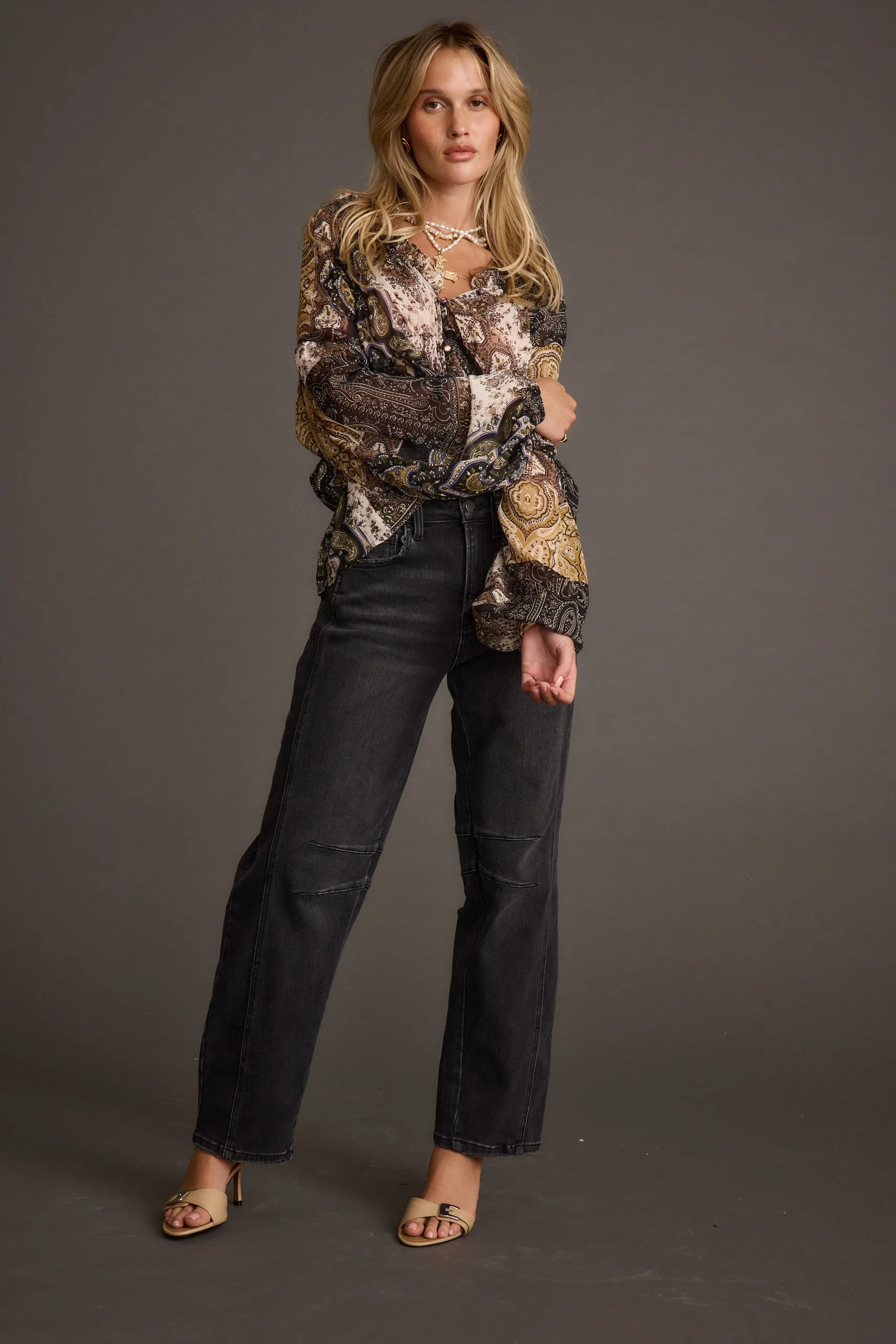 Atlas Paisley Chiffon Long Sleeve Blouse