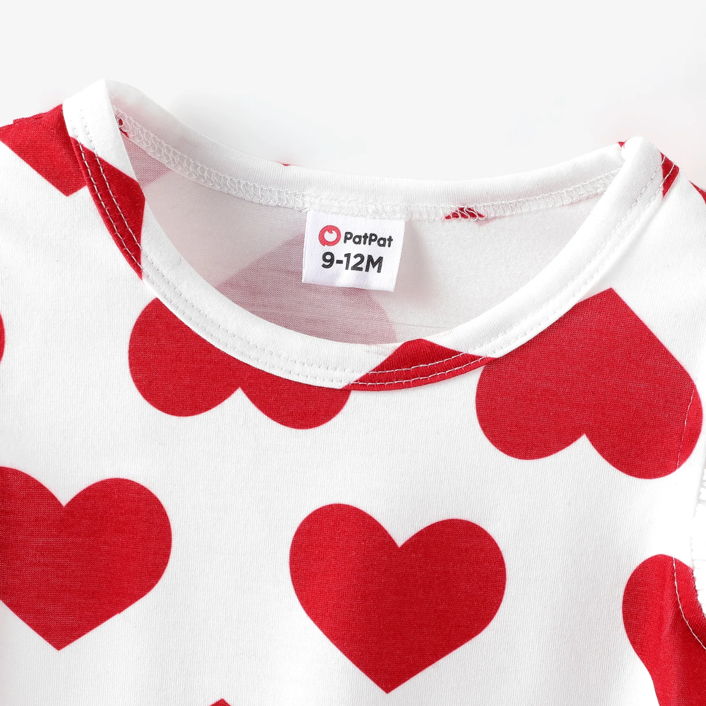 Baby Girl 2pcs Heart Print Tee and Heart Rabbit Embroidery Denim Overall Dress Set