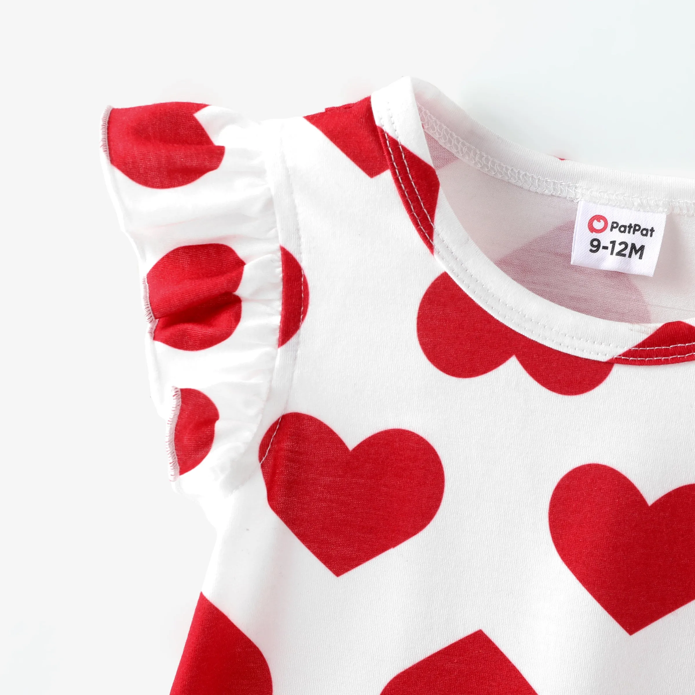 Baby Girl 2pcs Heart Print Tee and Heart Rabbit Embroidery Denim Overall Dress Set