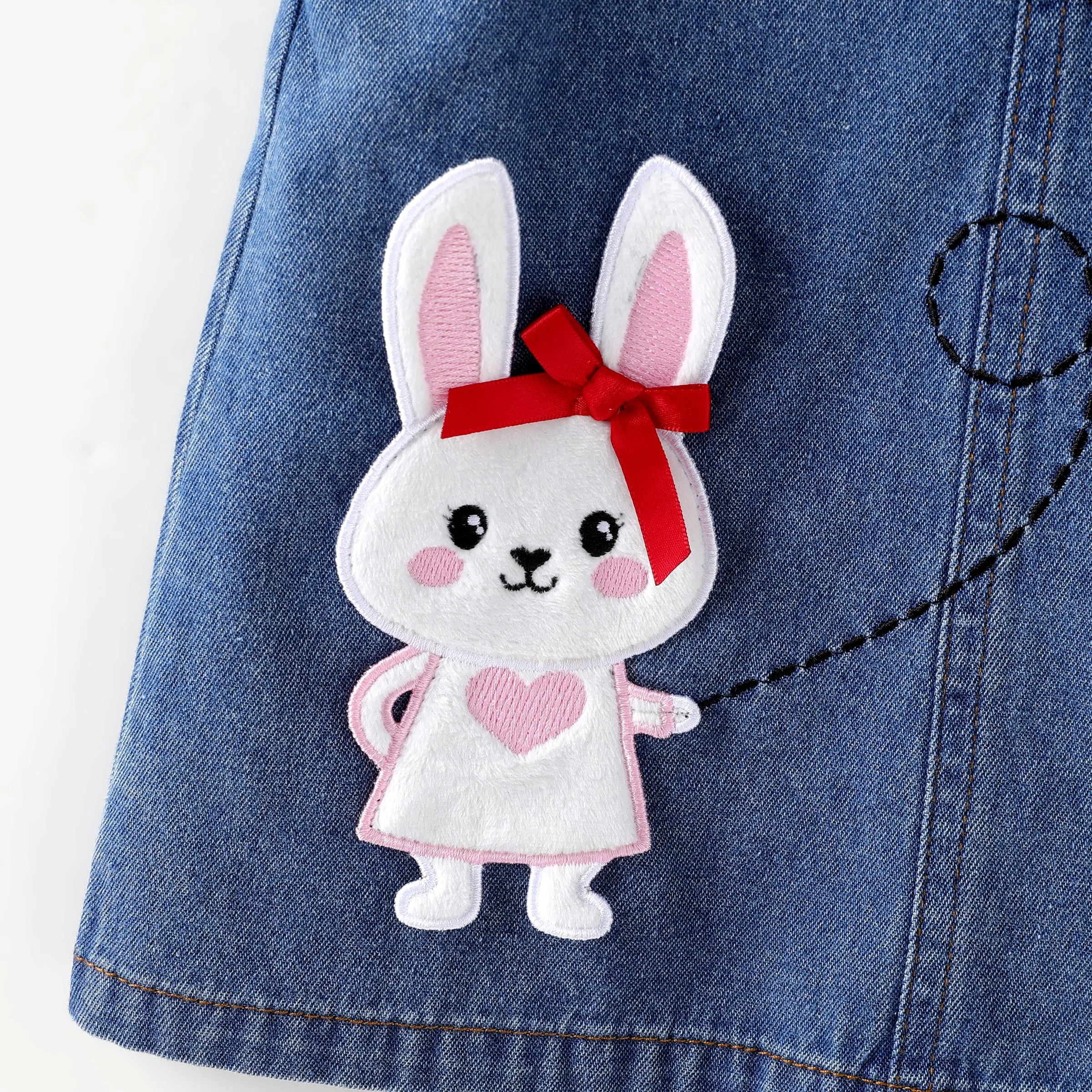 Baby Girl 2pcs Heart Print Tee and Heart Rabbit Embroidery Denim Overall Dress Set