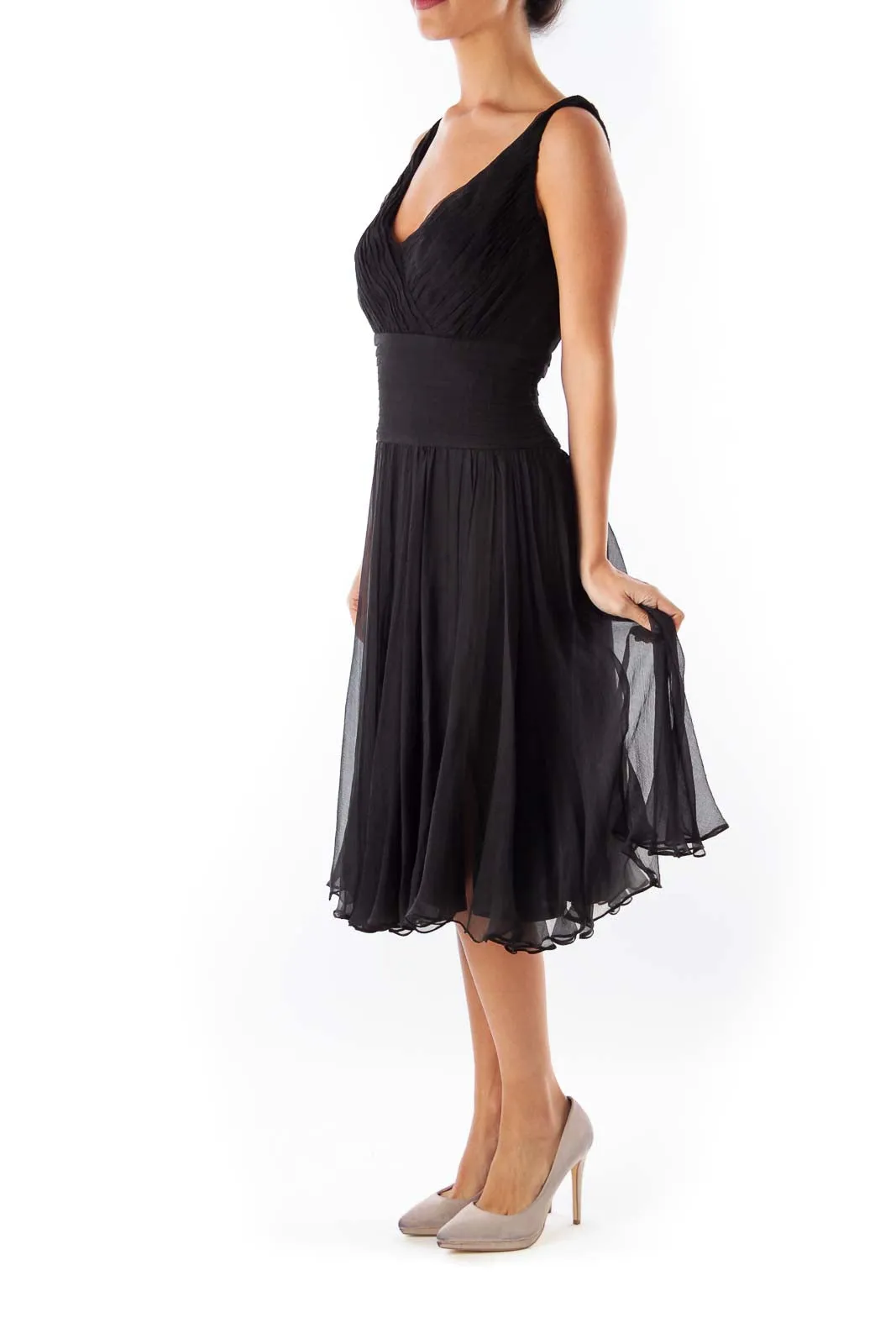 Black Pleated A Line Skirt