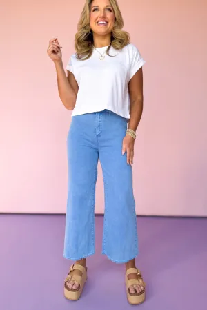 Blue Acid Washed High Waisted Frayed Hem Jeans