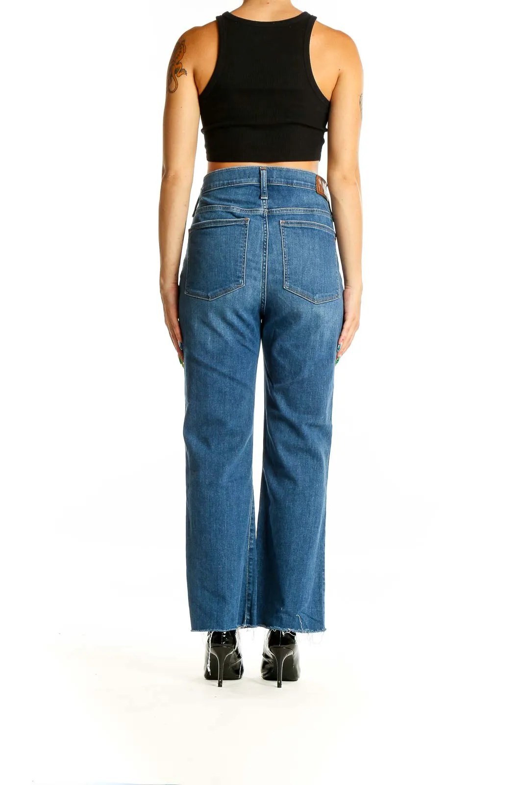 Blue High-Waisted Wide-Leg Denim Jeans