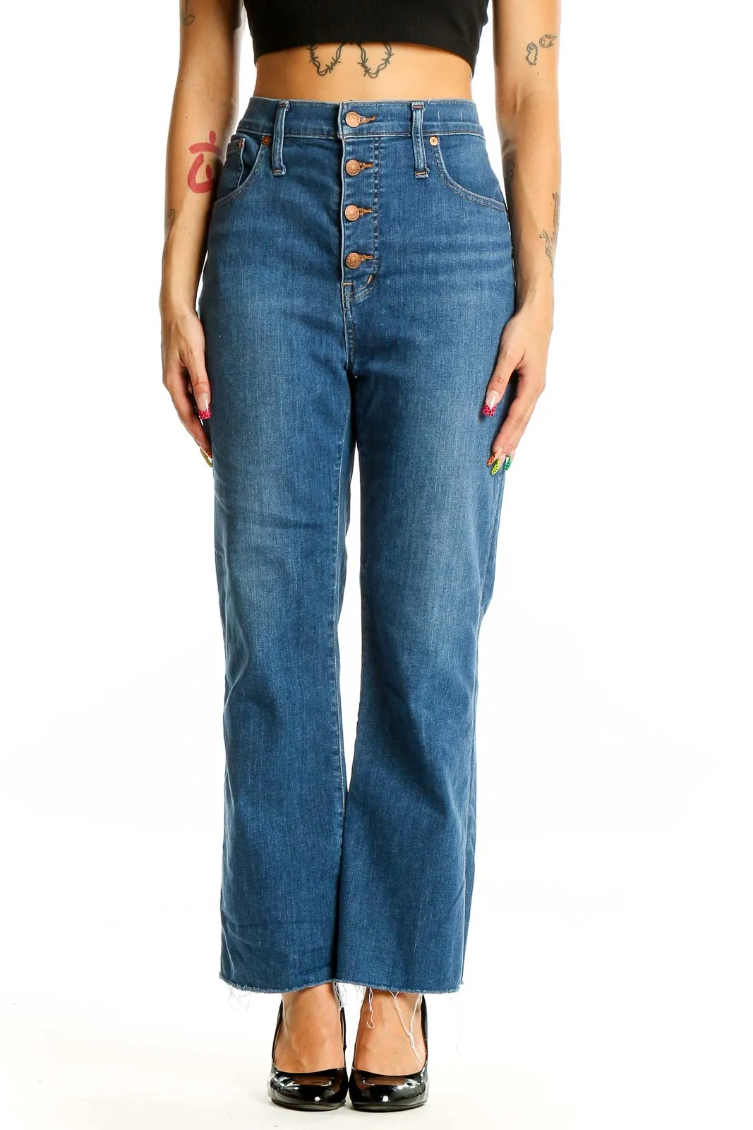 Blue High-Waisted Wide-Leg Denim Jeans