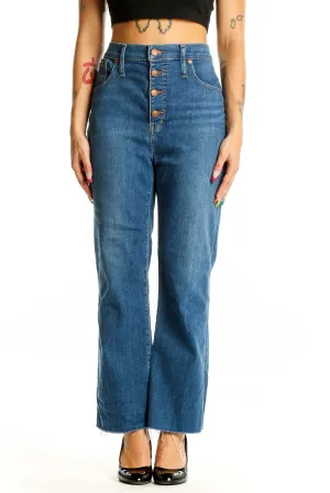 Blue High-Waisted Wide-Leg Denim Jeans
