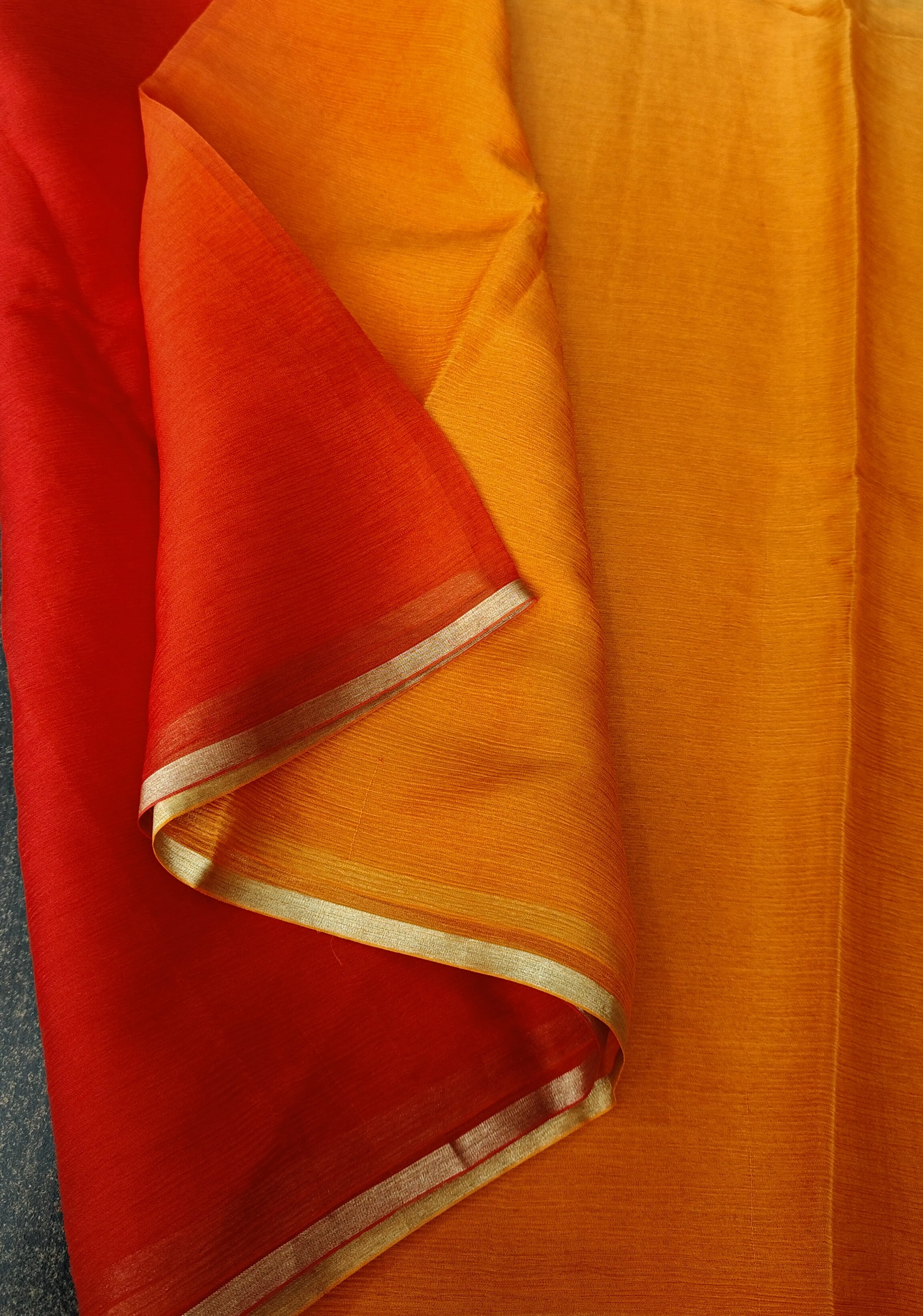 Bollywood style ombre pure chiffon Saree in Orange and Ochre, No Blouse Piece