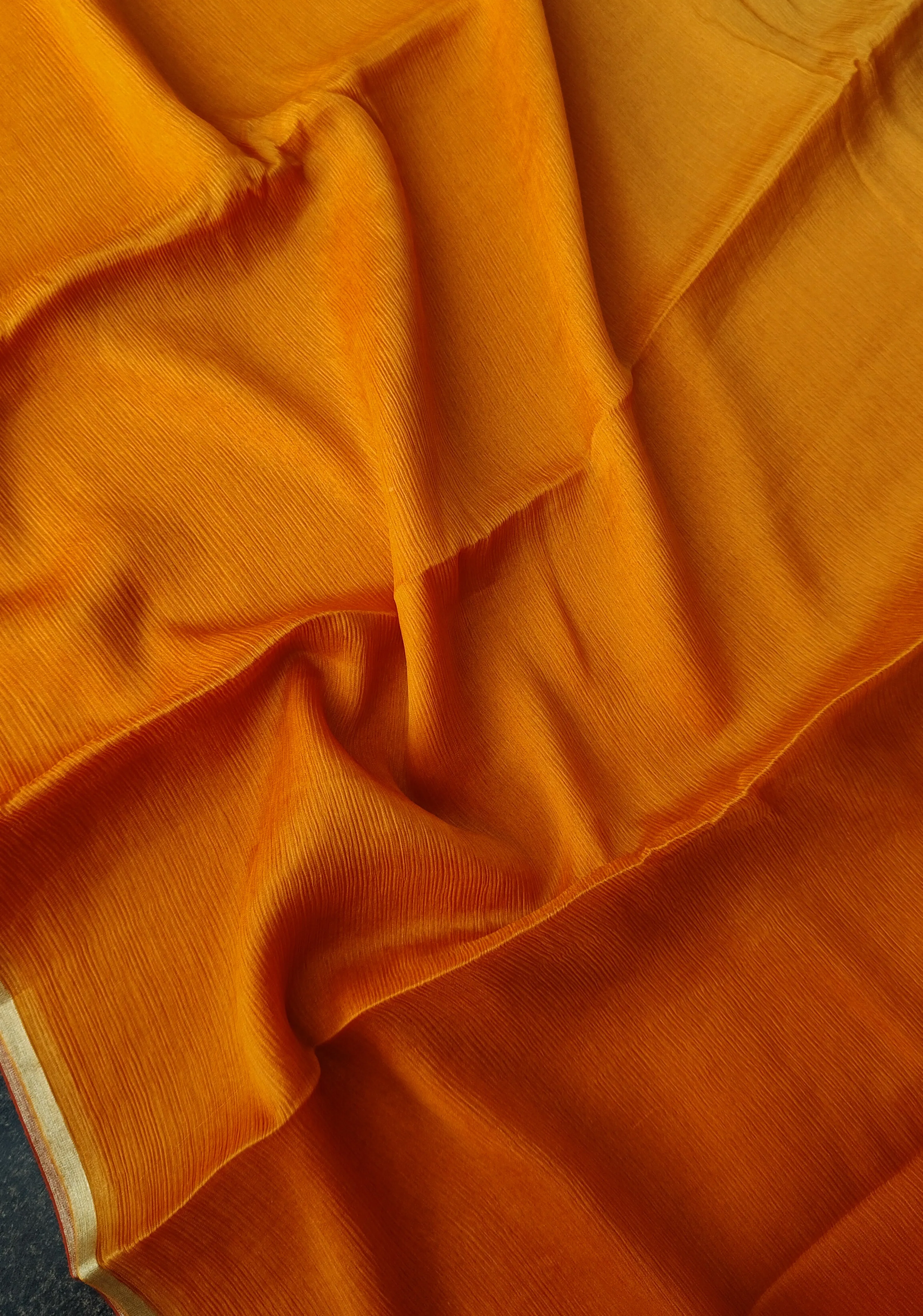 Bollywood style ombre pure chiffon Saree in Orange and Ochre, No Blouse Piece
