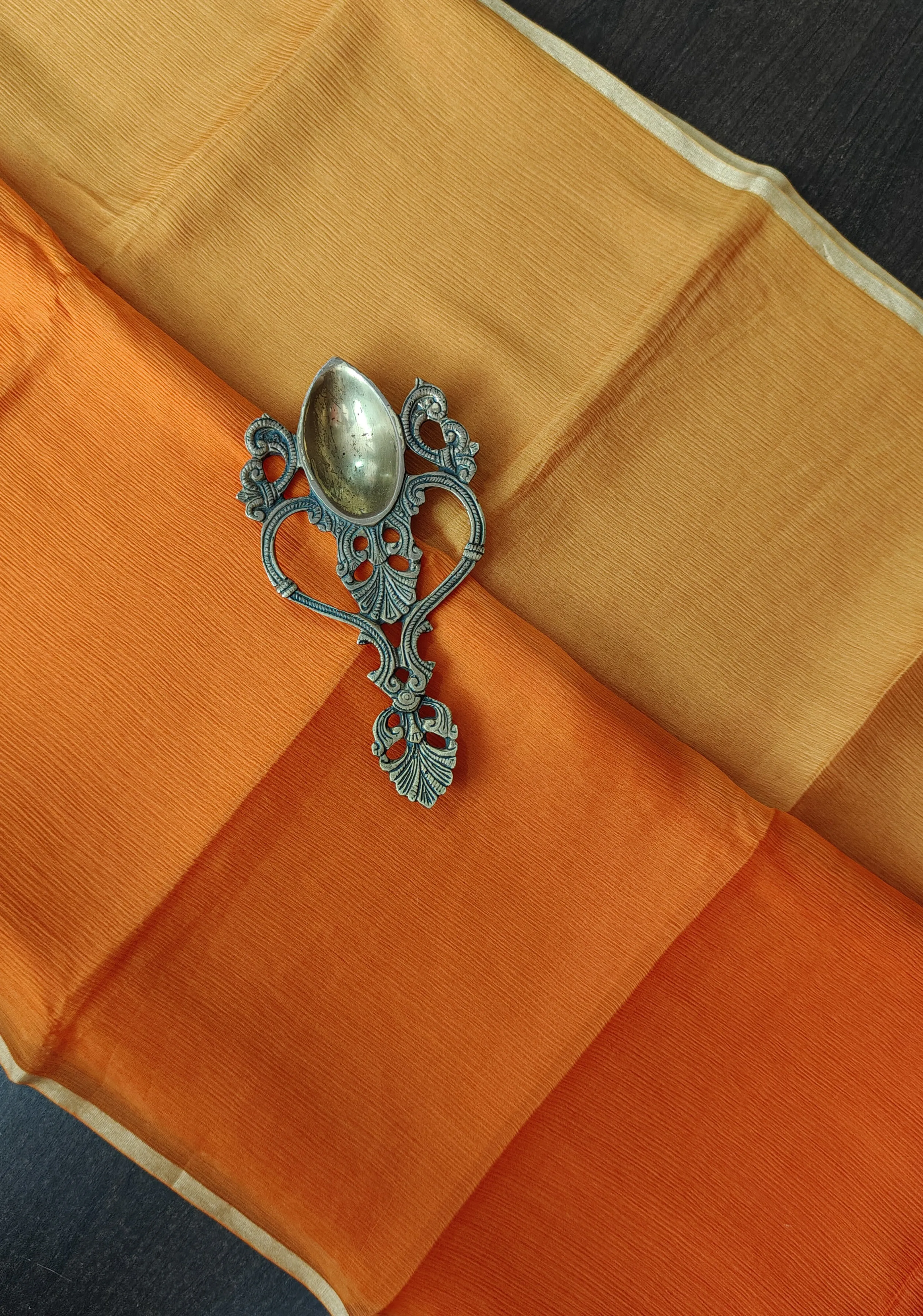 Bollywood style ombre pure chiffon Saree in Orange and Ochre, No Blouse Piece