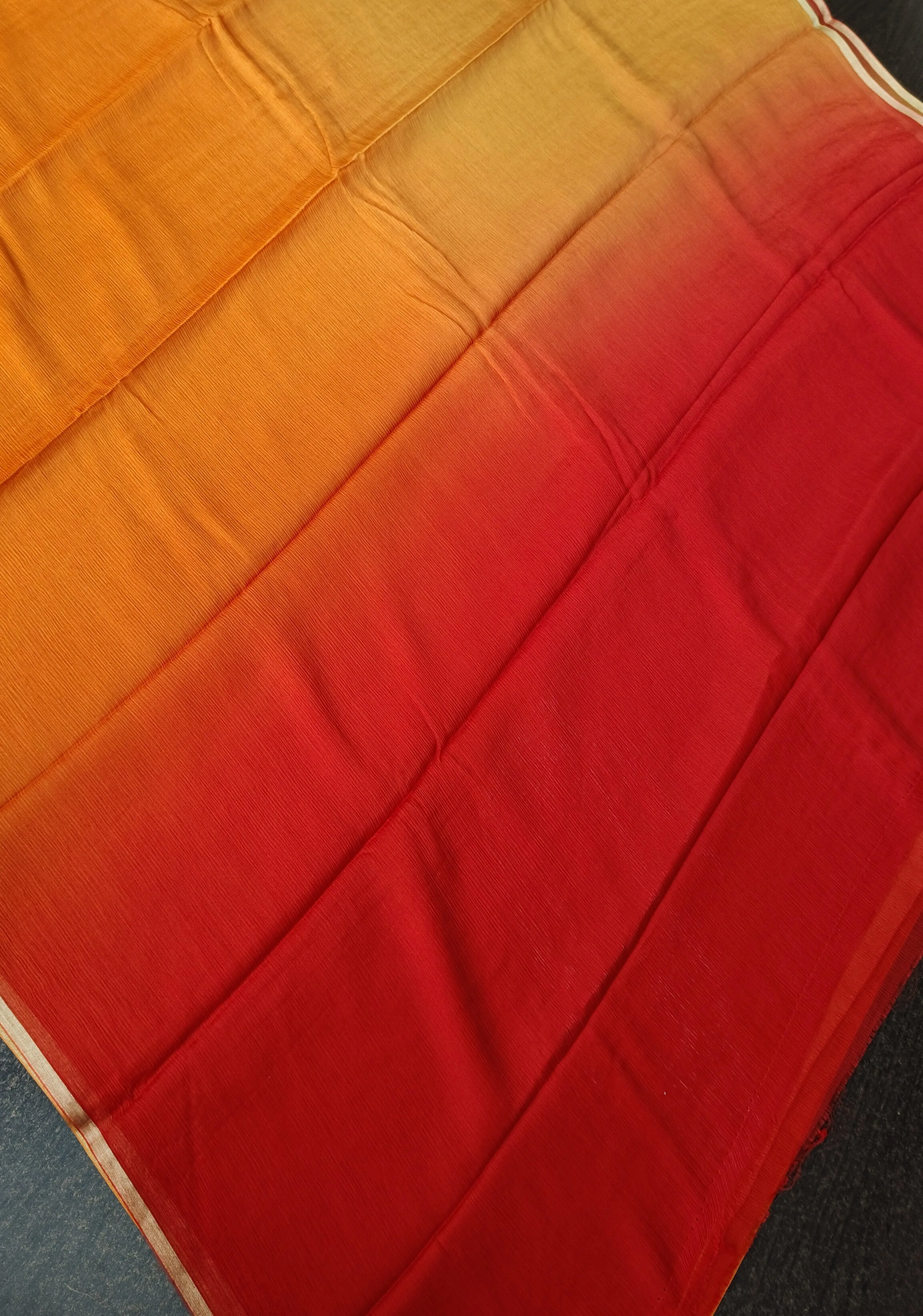 Bollywood style ombre pure chiffon Saree in Orange and Ochre, No Blouse Piece