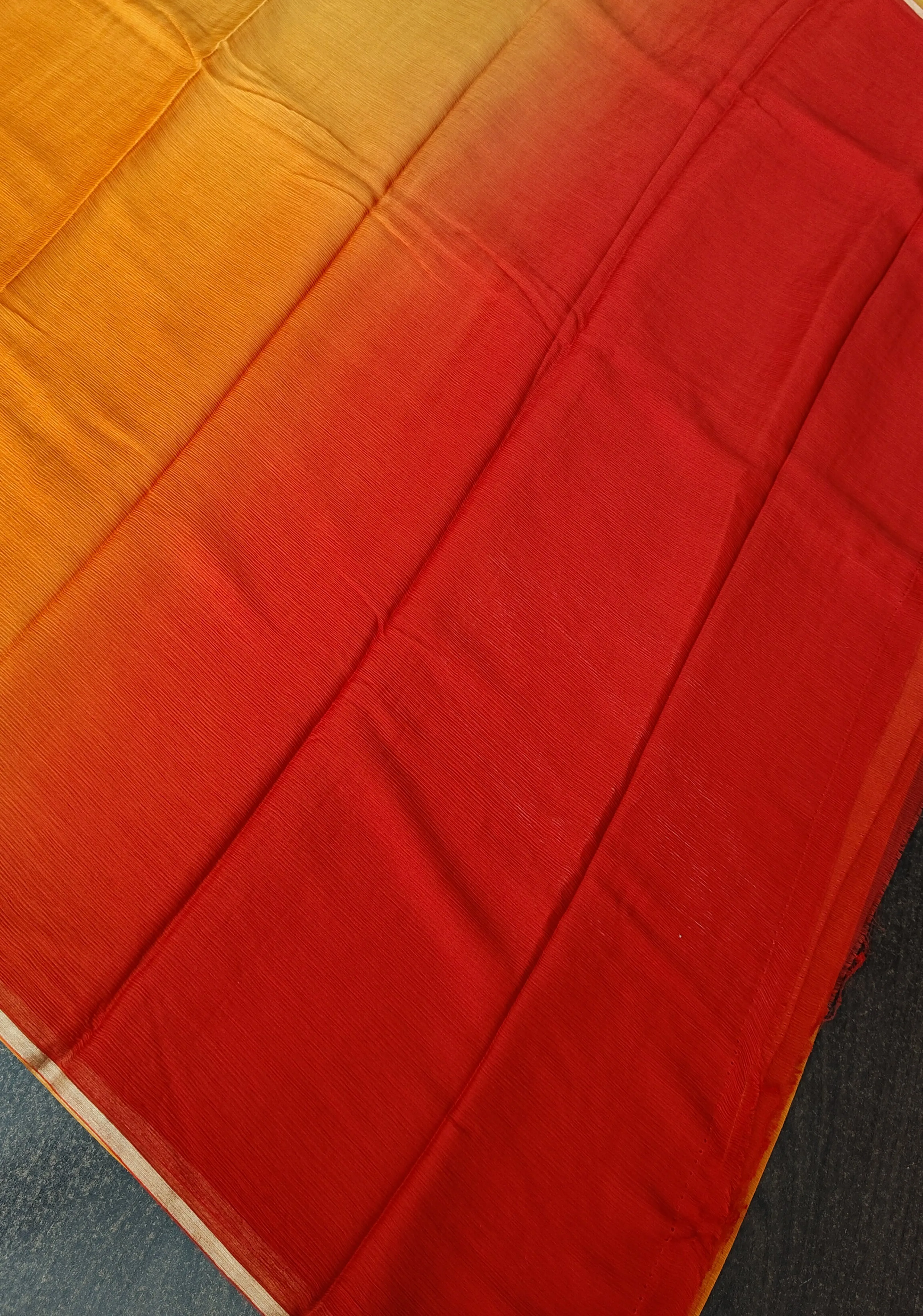 Bollywood style ombre pure chiffon Saree in Orange and Ochre, No Blouse Piece