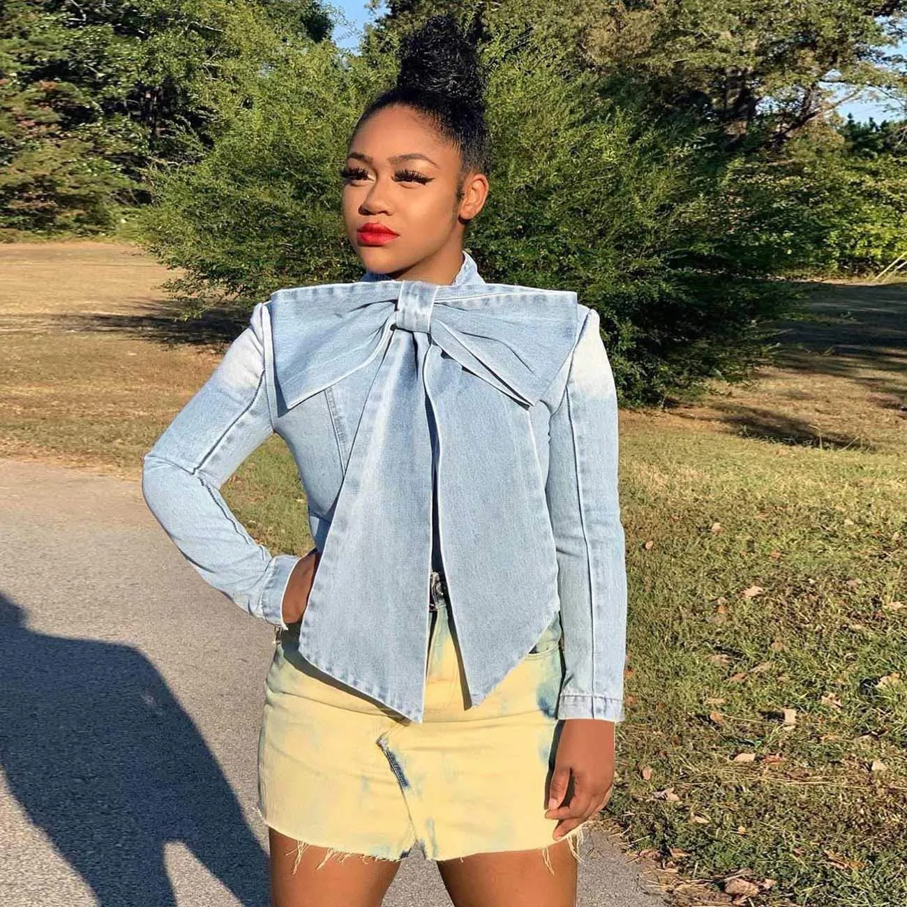 Butterfly Denim Long Sleeve Jean Cropped Jackets For Women
