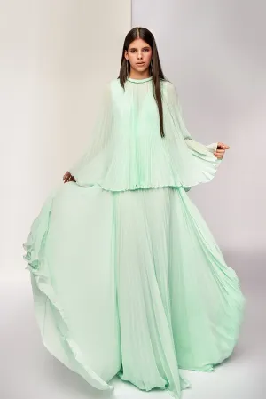 Cape Pleated Blouse with Flared A-line Skirt