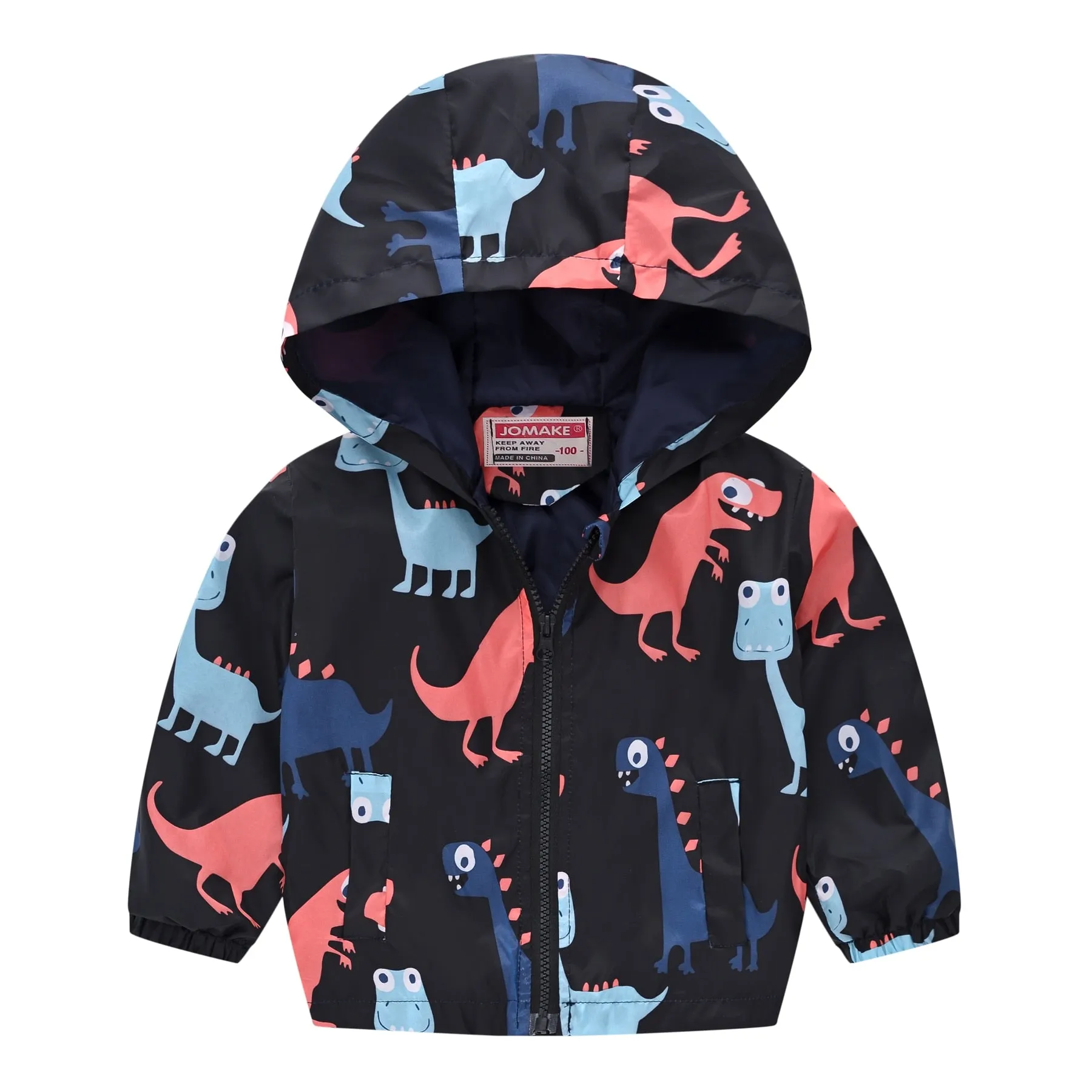 Cartoon Dinosaur Print Windbreaker Jacket for Kids Boys