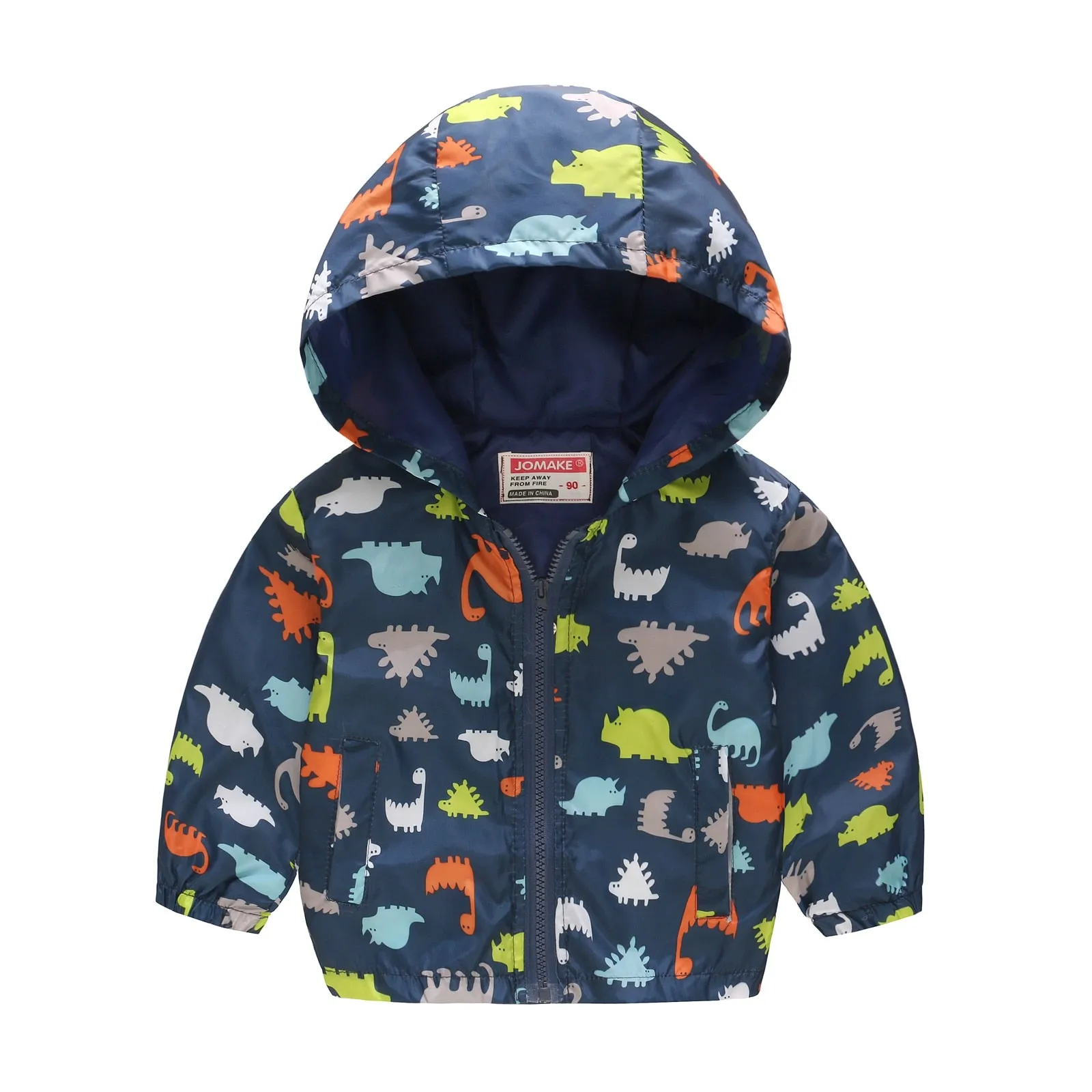 Cartoon Dinosaur Print Windbreaker Jacket for Kids Boys