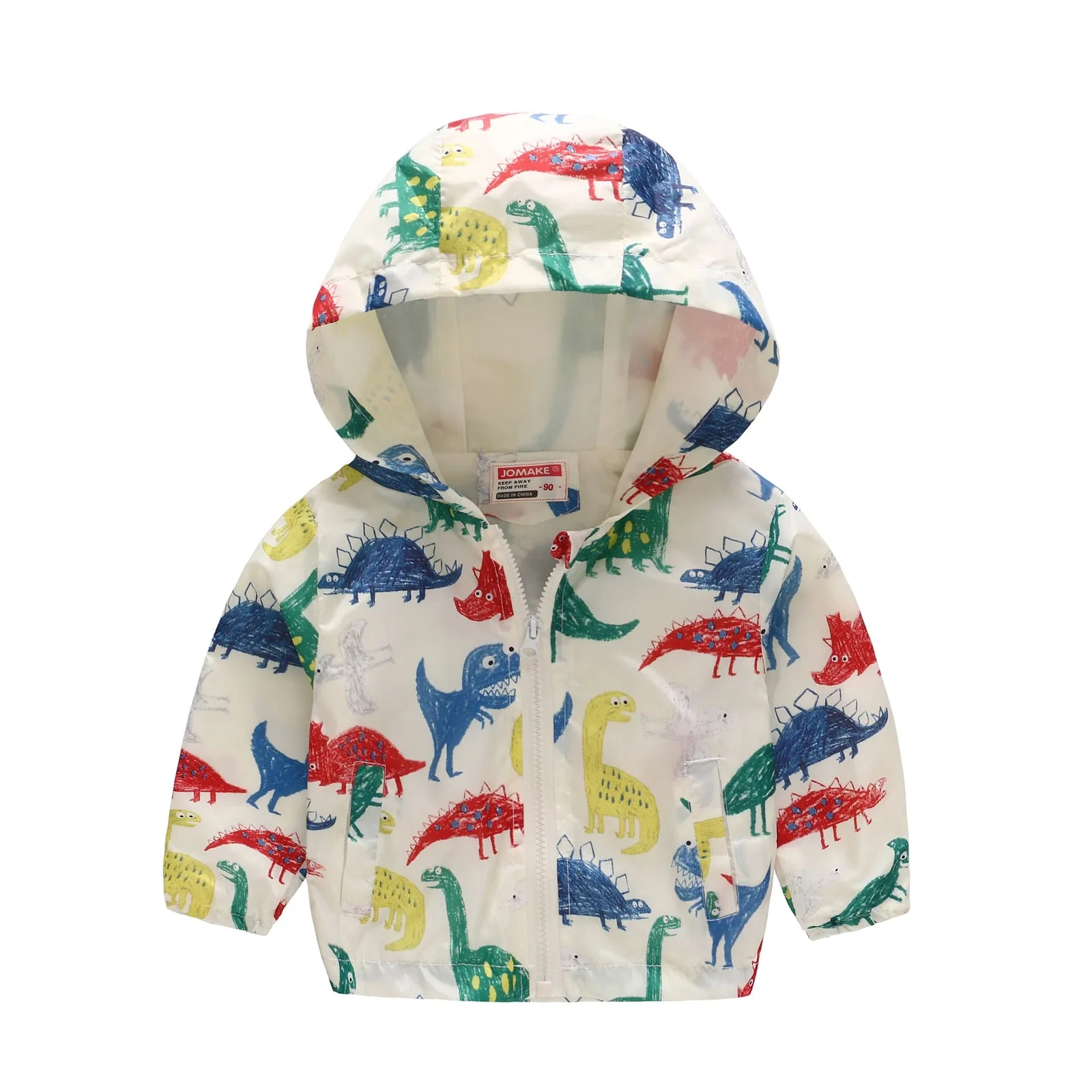 Cartoon Dinosaur Print Windbreaker Jacket for Kids Boys