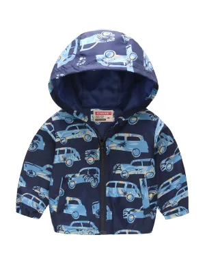 Cartoon Dinosaur Print Windbreaker Jacket for Kids Boys