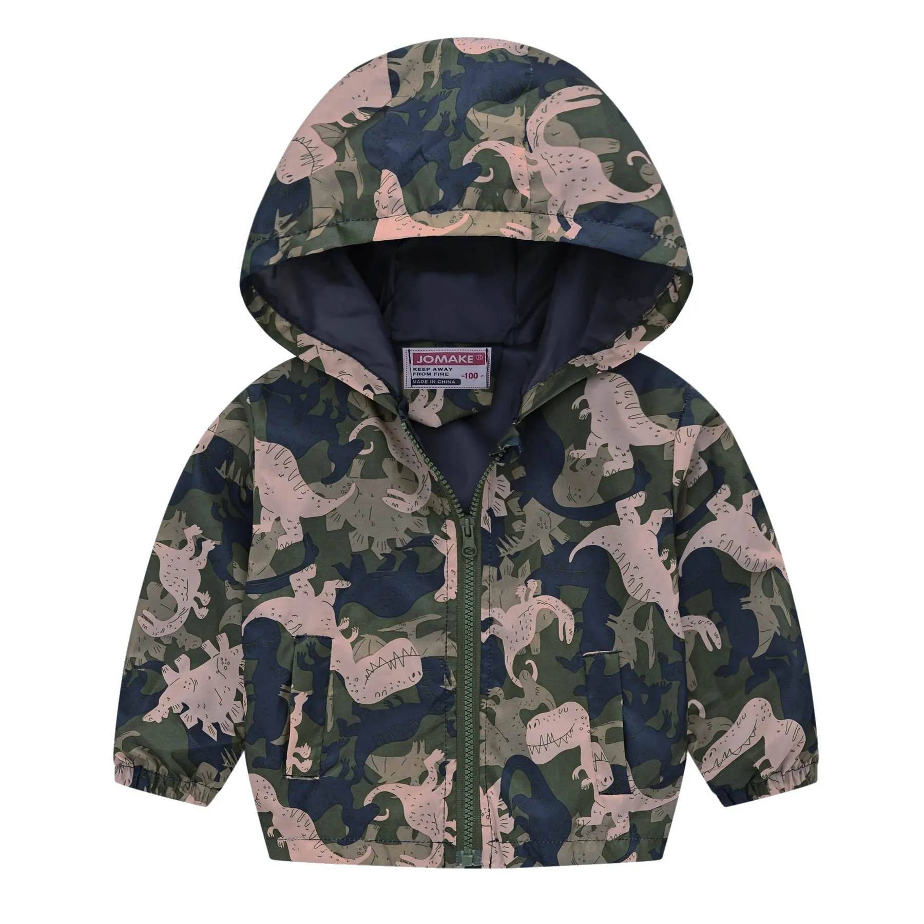 Cartoon Dinosaur Print Windbreaker Jacket for Kids Boys