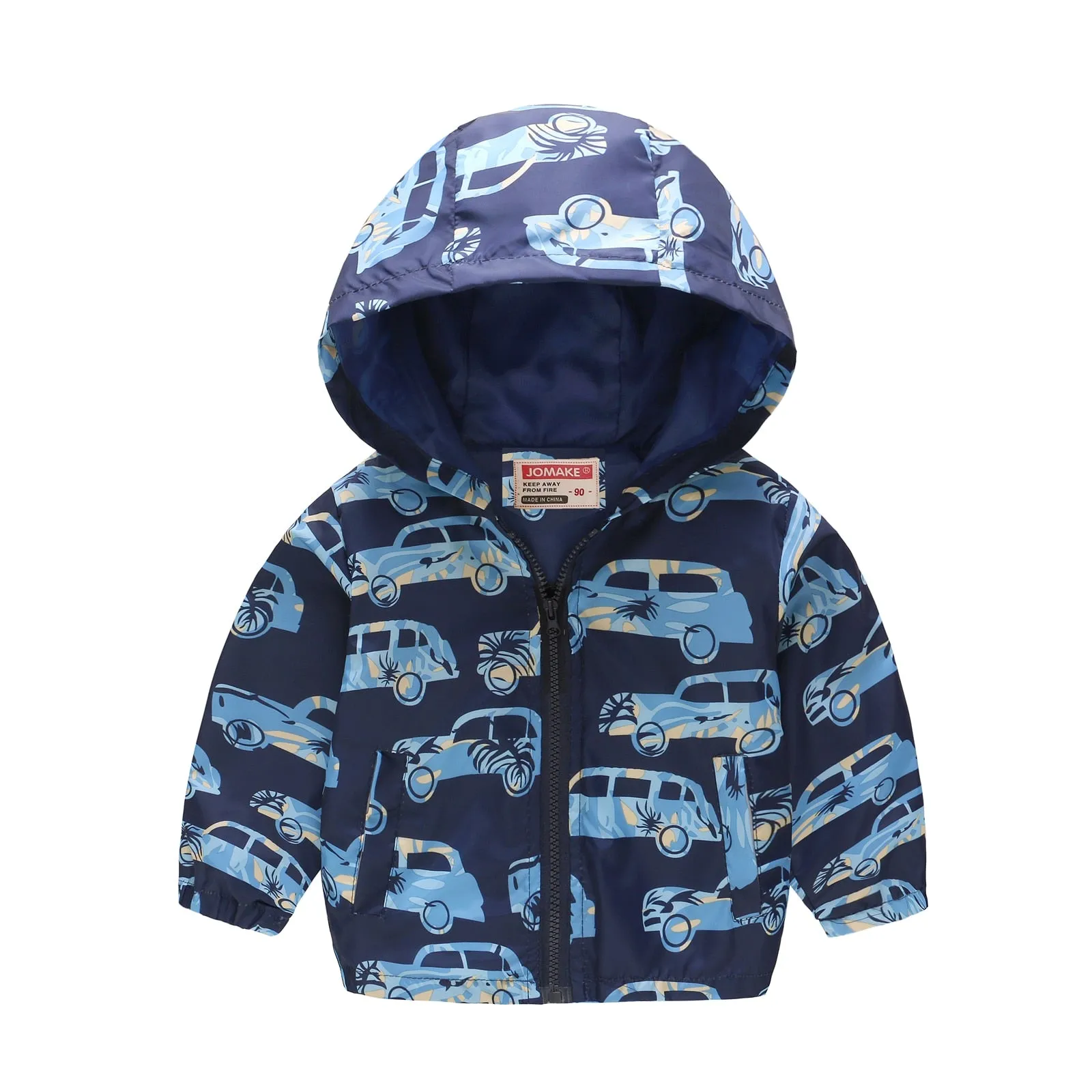 Cartoon Dinosaur Print Windbreaker Jacket for Kids Boys