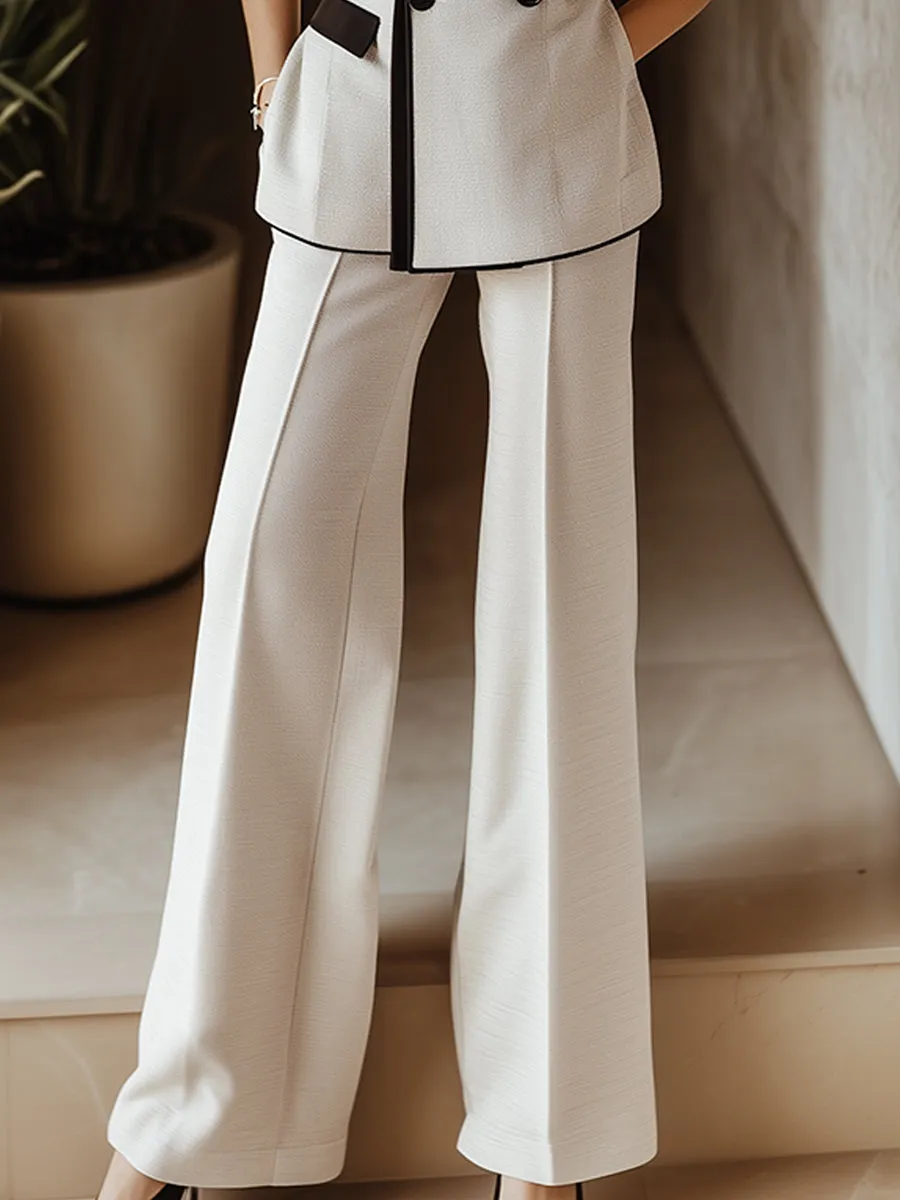 Chic Contrast Lapel Double-Breasted Vest and Wide-Leg Pants