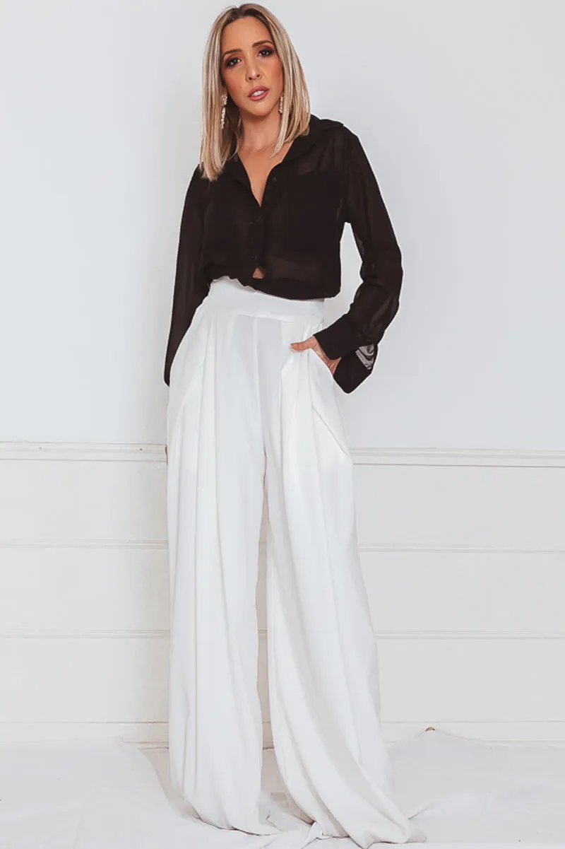 Chiffon Button-Up Blouse - Black