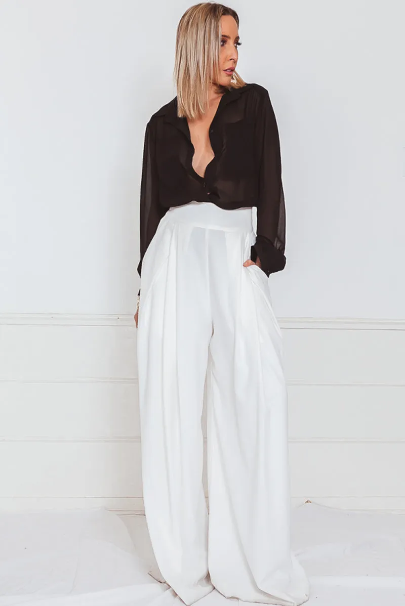 Chiffon Button-Up Blouse - Black