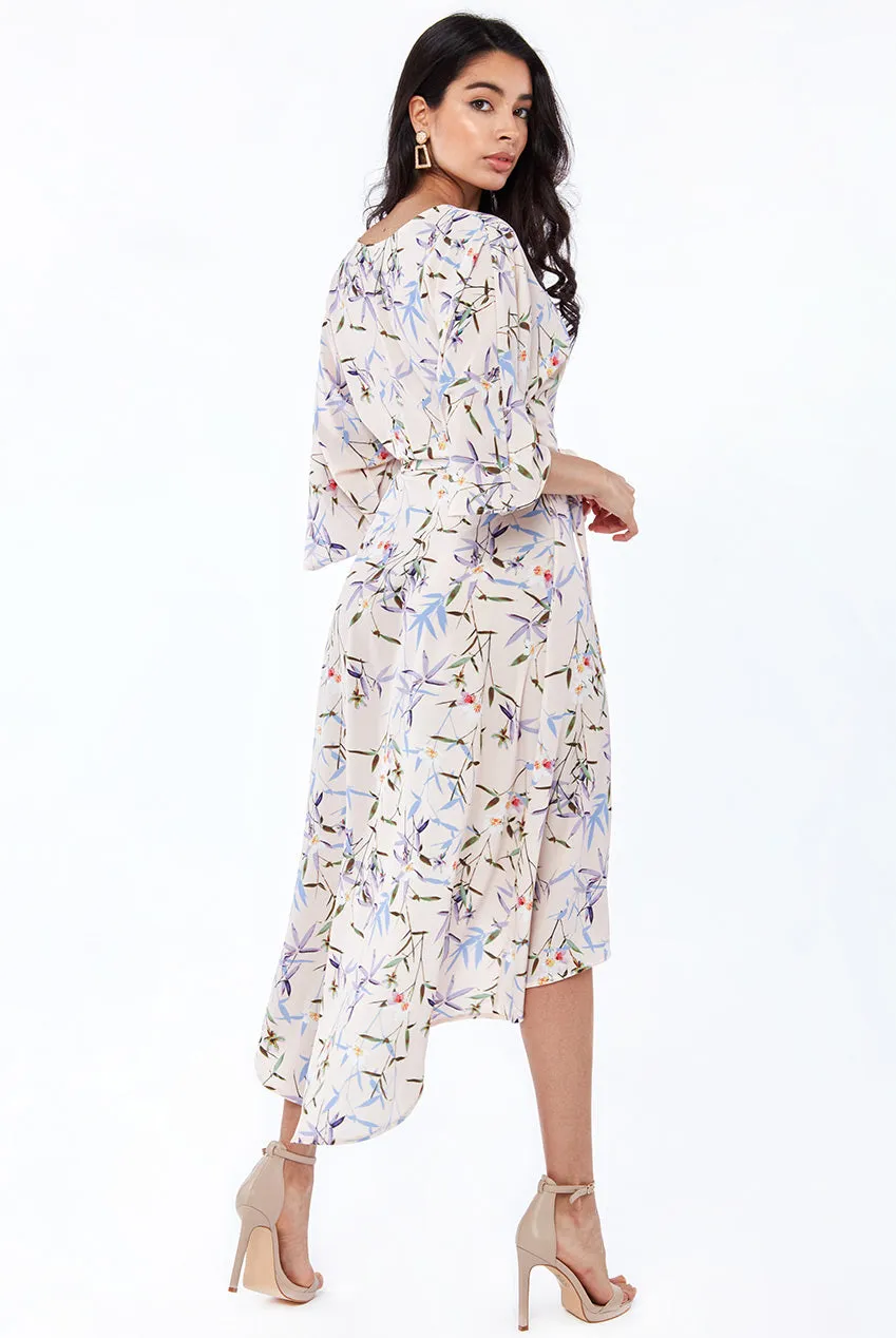 City Goddess Wrap Over Kimono Midi Dress