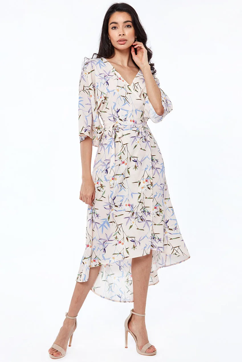 City Goddess Wrap Over Kimono Midi Dress