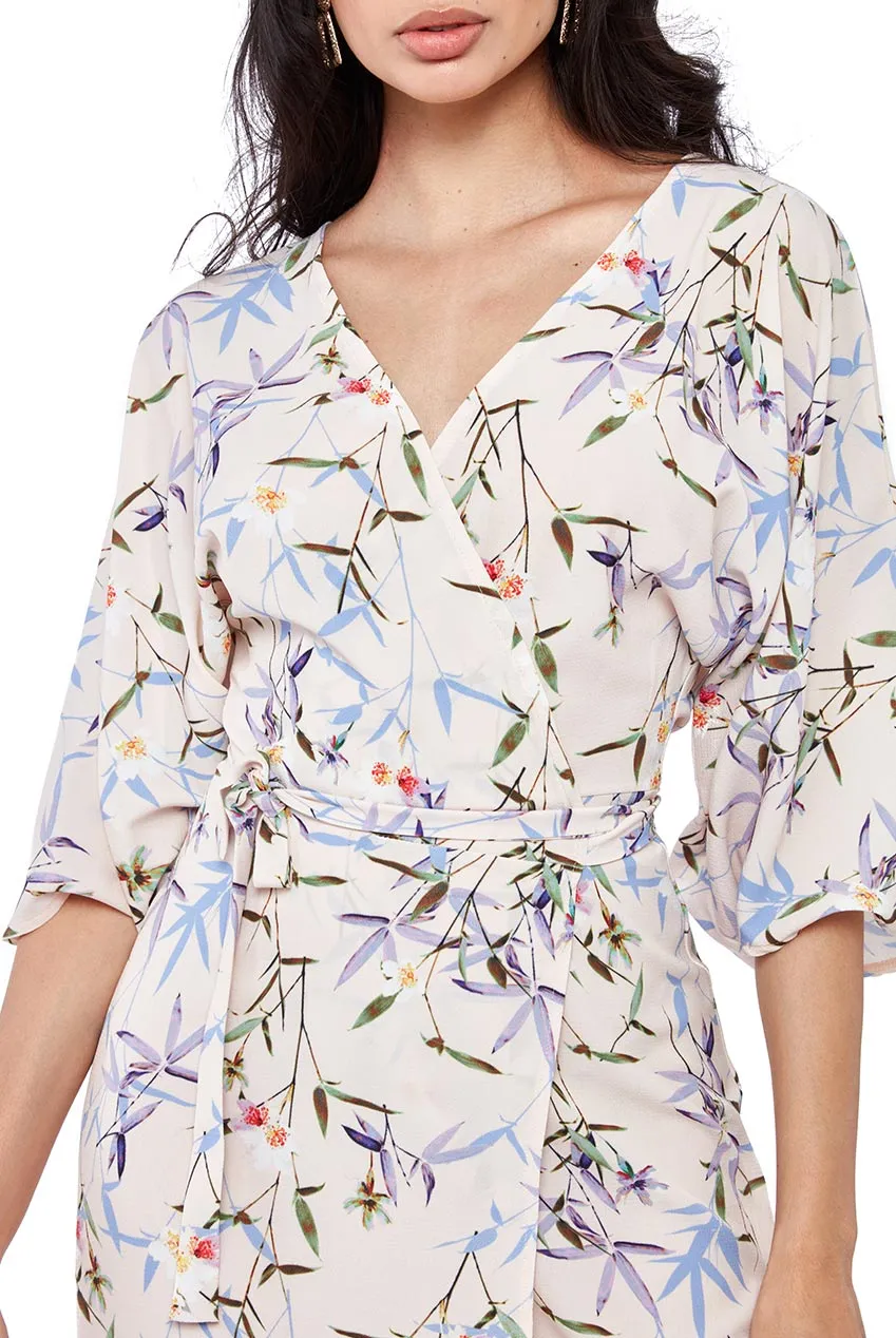 City Goddess Wrap Over Kimono Midi Dress