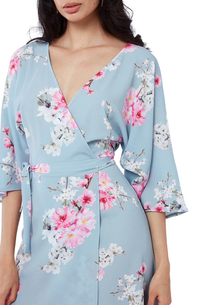City Goddess Wrap Over Kimono Midi Dress