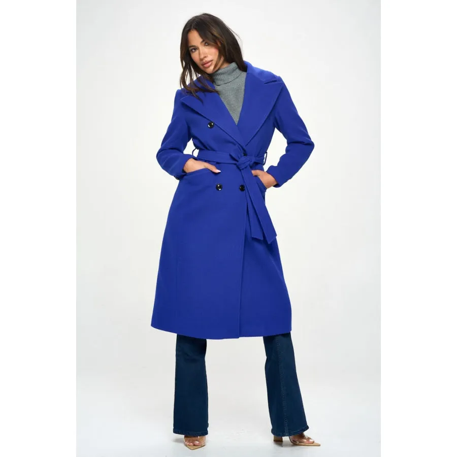 Coalition LA Double-Breasted Longline Coat with Belt