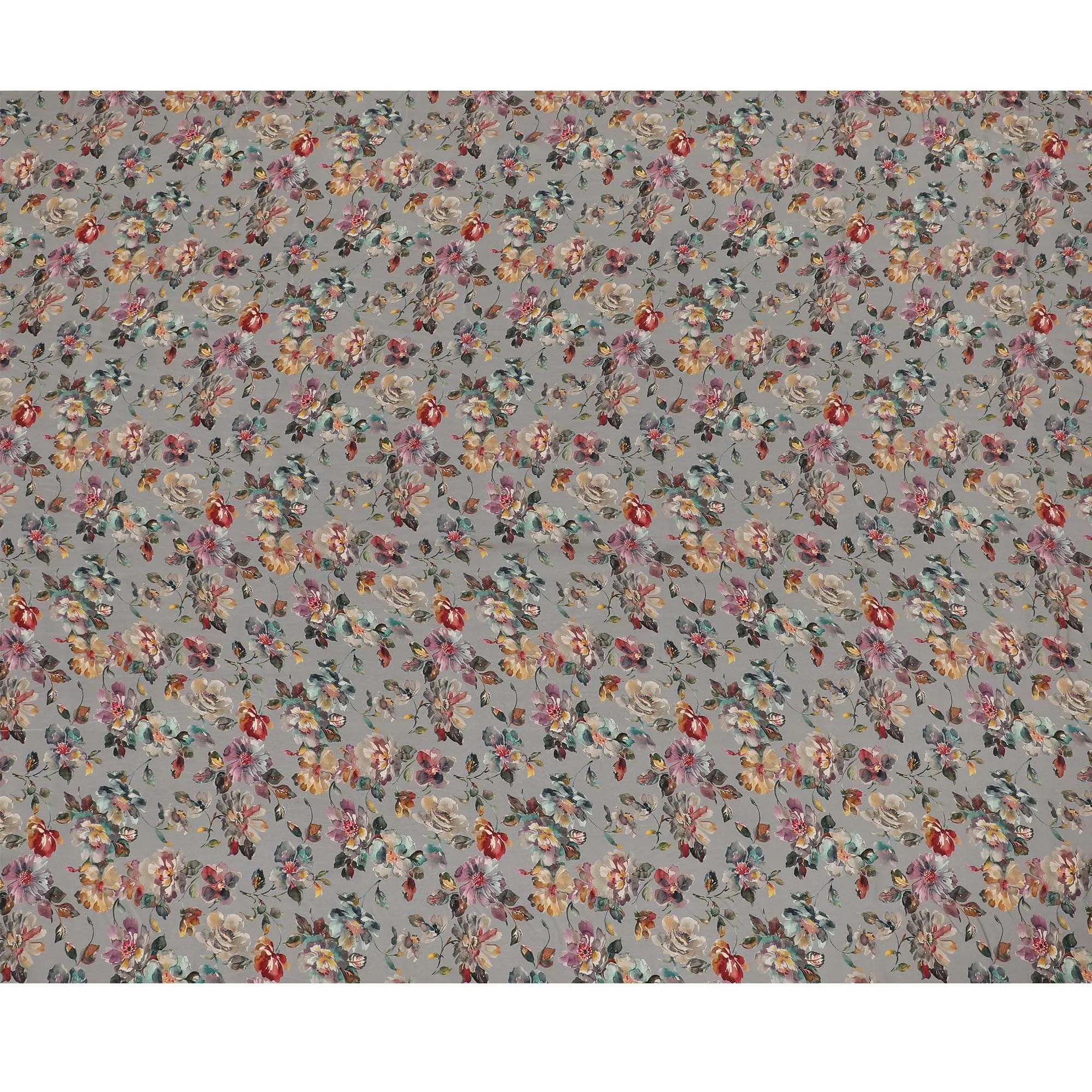 Coin grey synthetic crepe fabric with multi color digital prints in floral design-D15774
