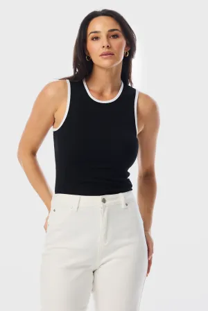 Contrast Ribbed Tank - Black
