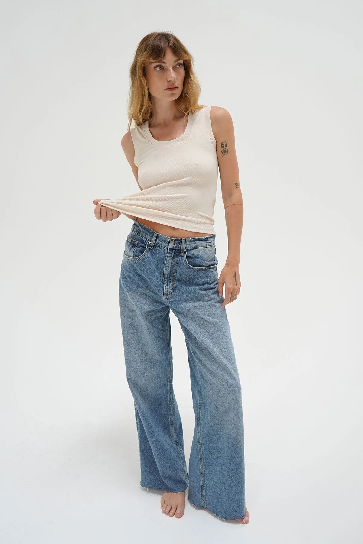 Deep U Ribbed Tank - Bone