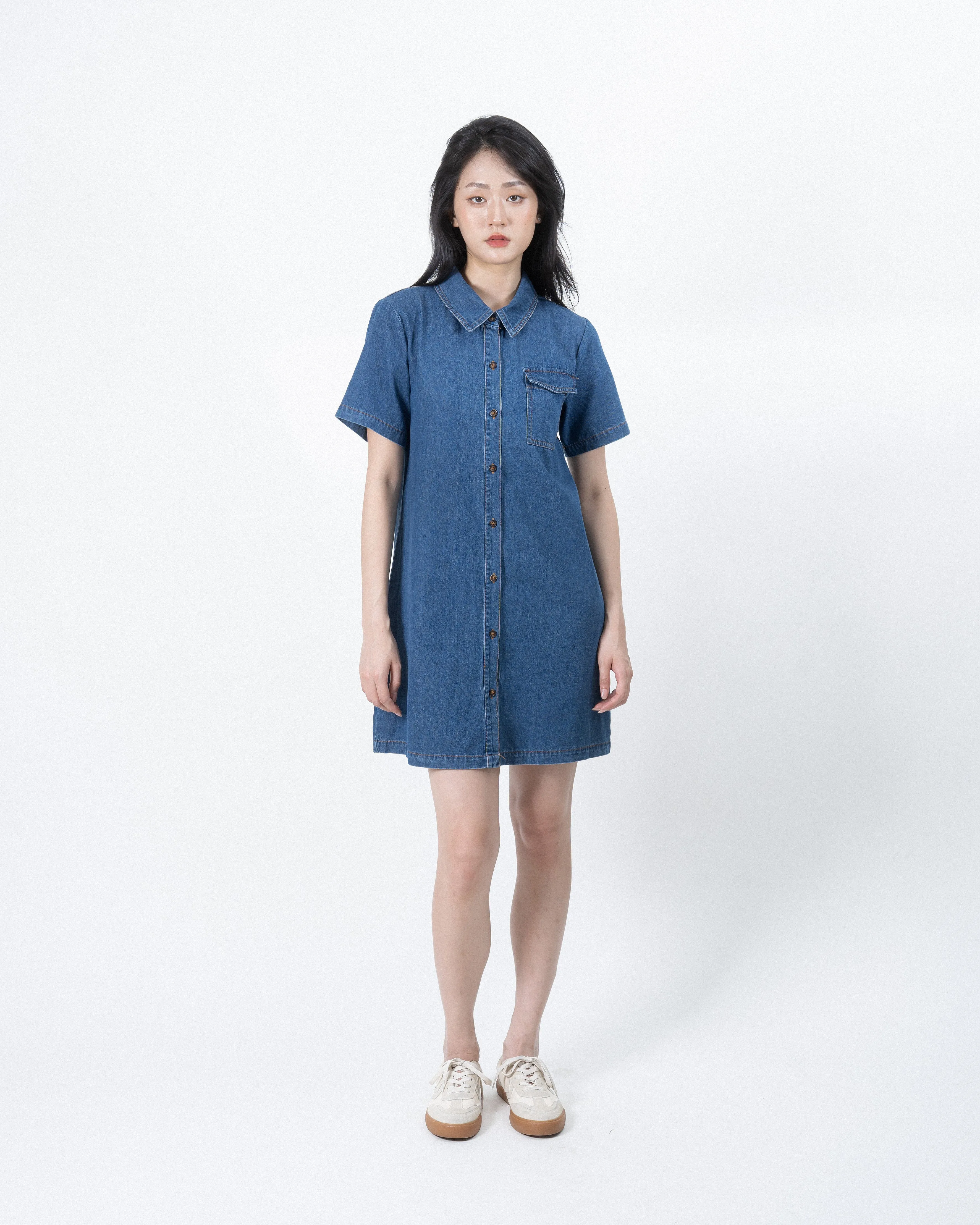 Denim Pocket Shirt Dress (Denim)