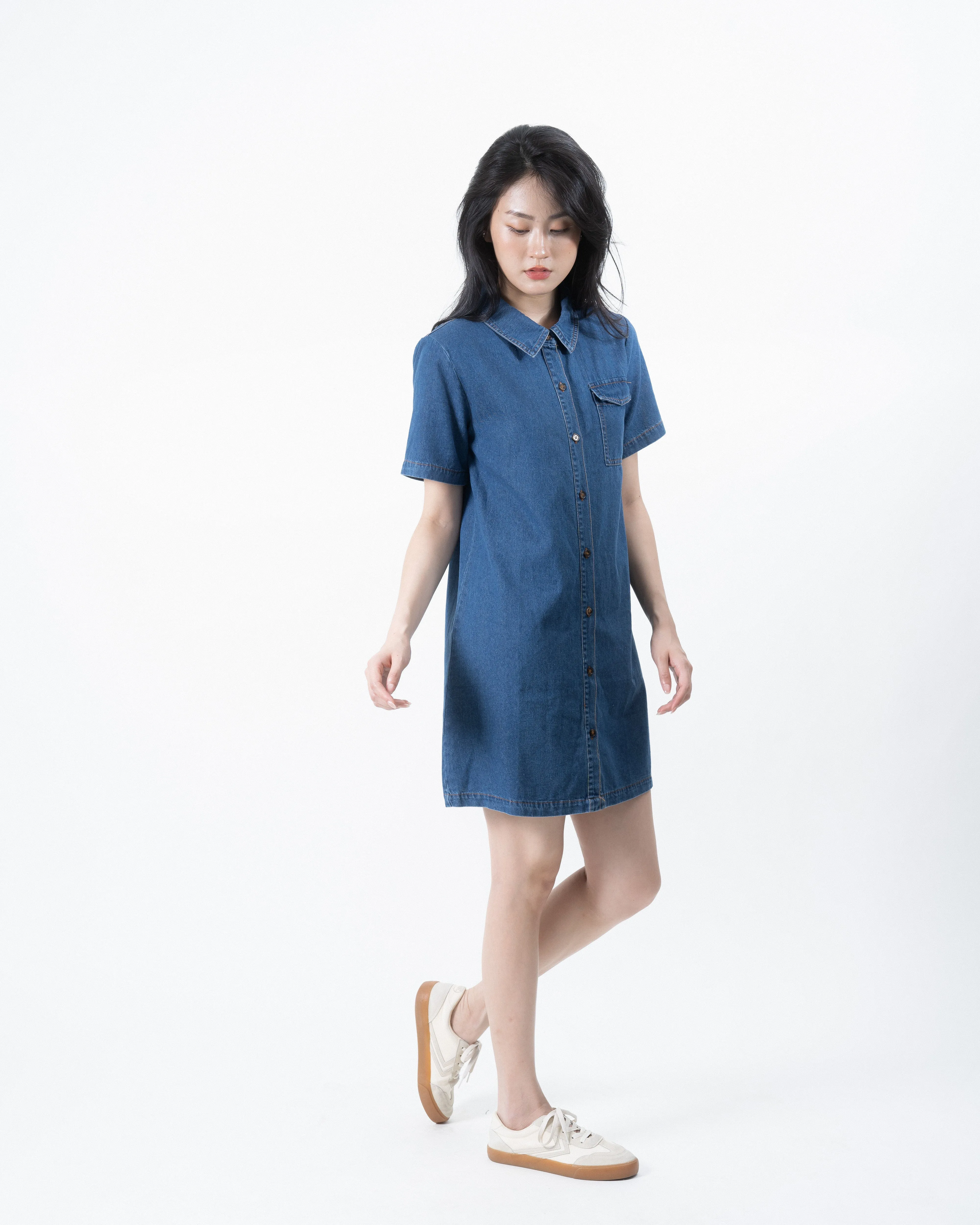 Denim Pocket Shirt Dress (Denim)