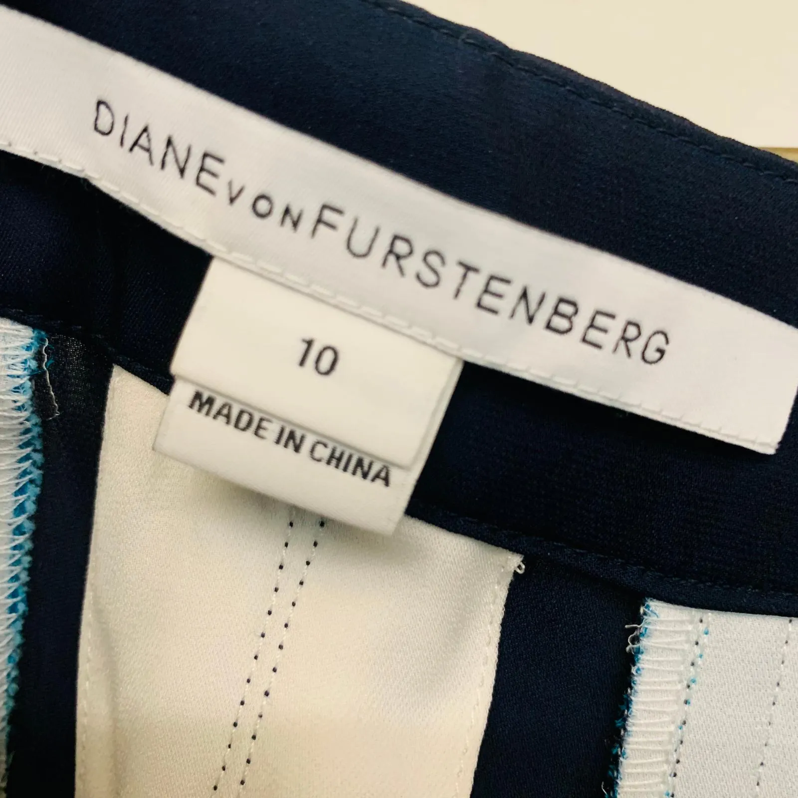 DIANE VON FURSTENBERG Blue Ladies Pleated Lined White A-Line Skirt UK 10
