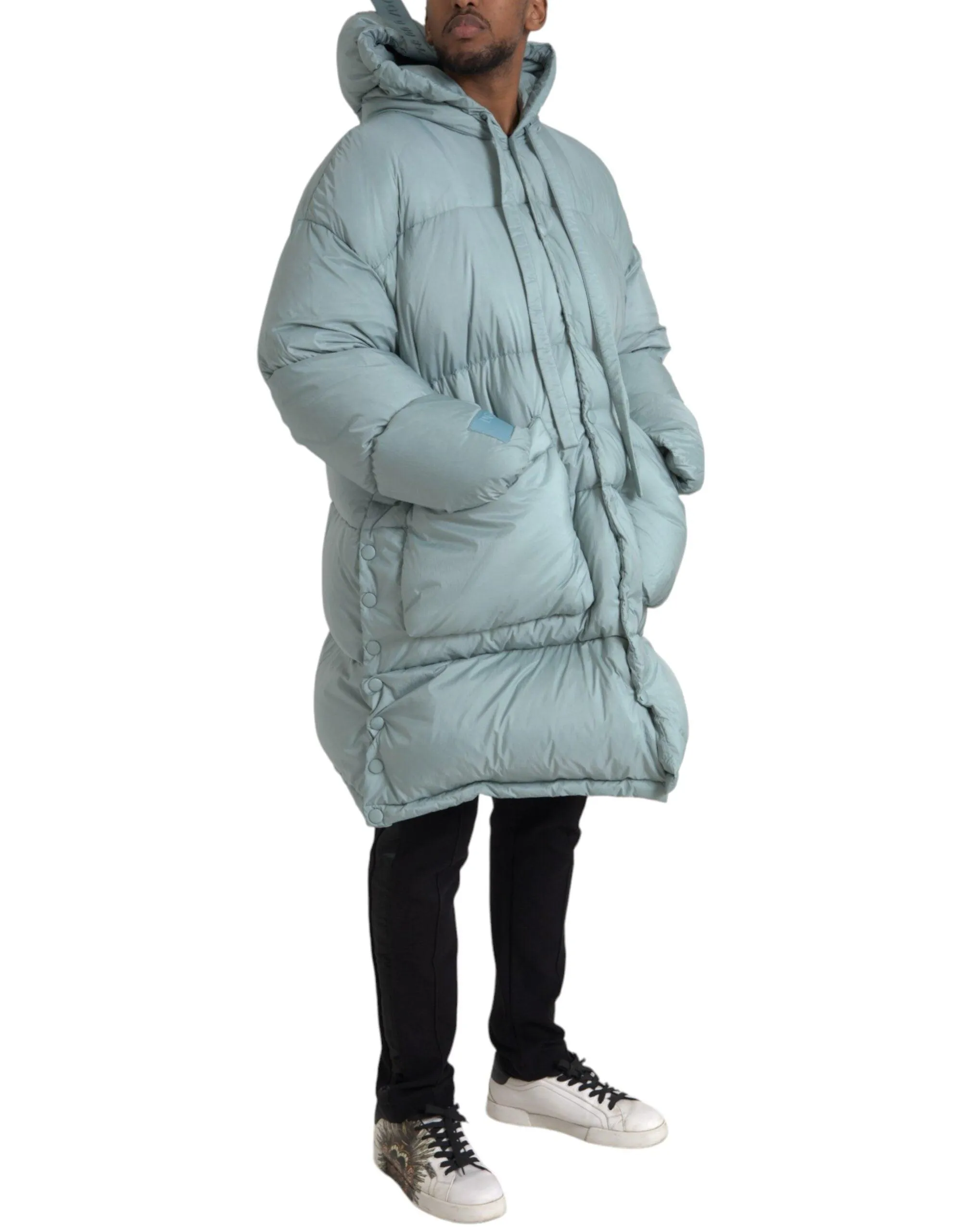 Dolce & Gabbana Light Blue Quilted Hooded Puffer Jacket Herre