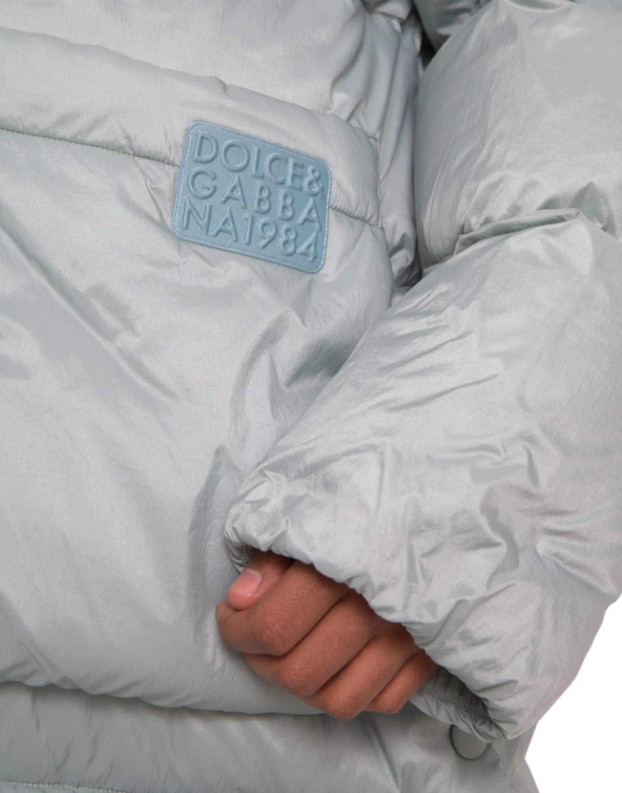 Dolce & Gabbana Light Blue Quilted Hooded Puffer Jacket Herre