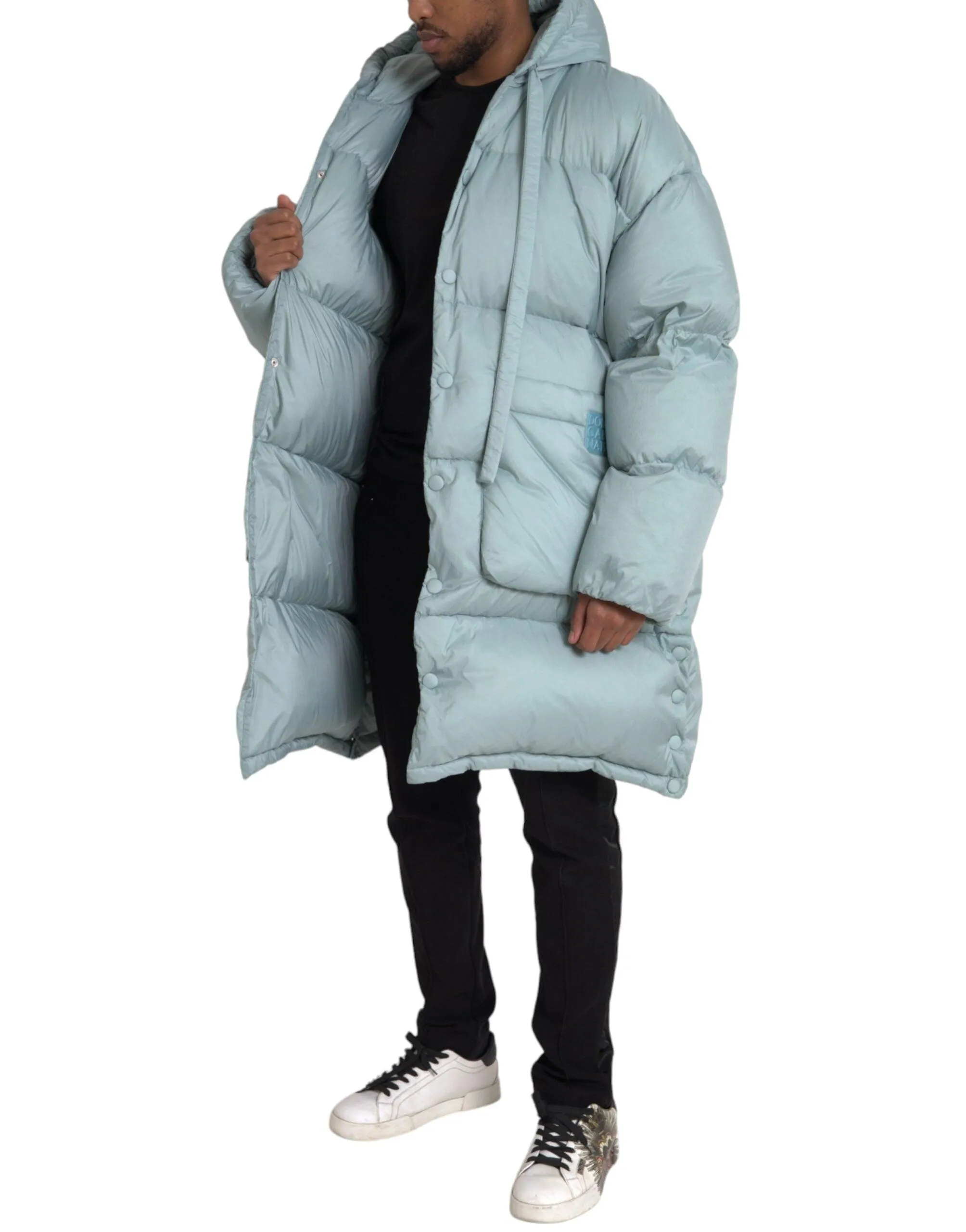 Dolce & Gabbana Light Blue Quilted Hooded Puffer Jacket Herre