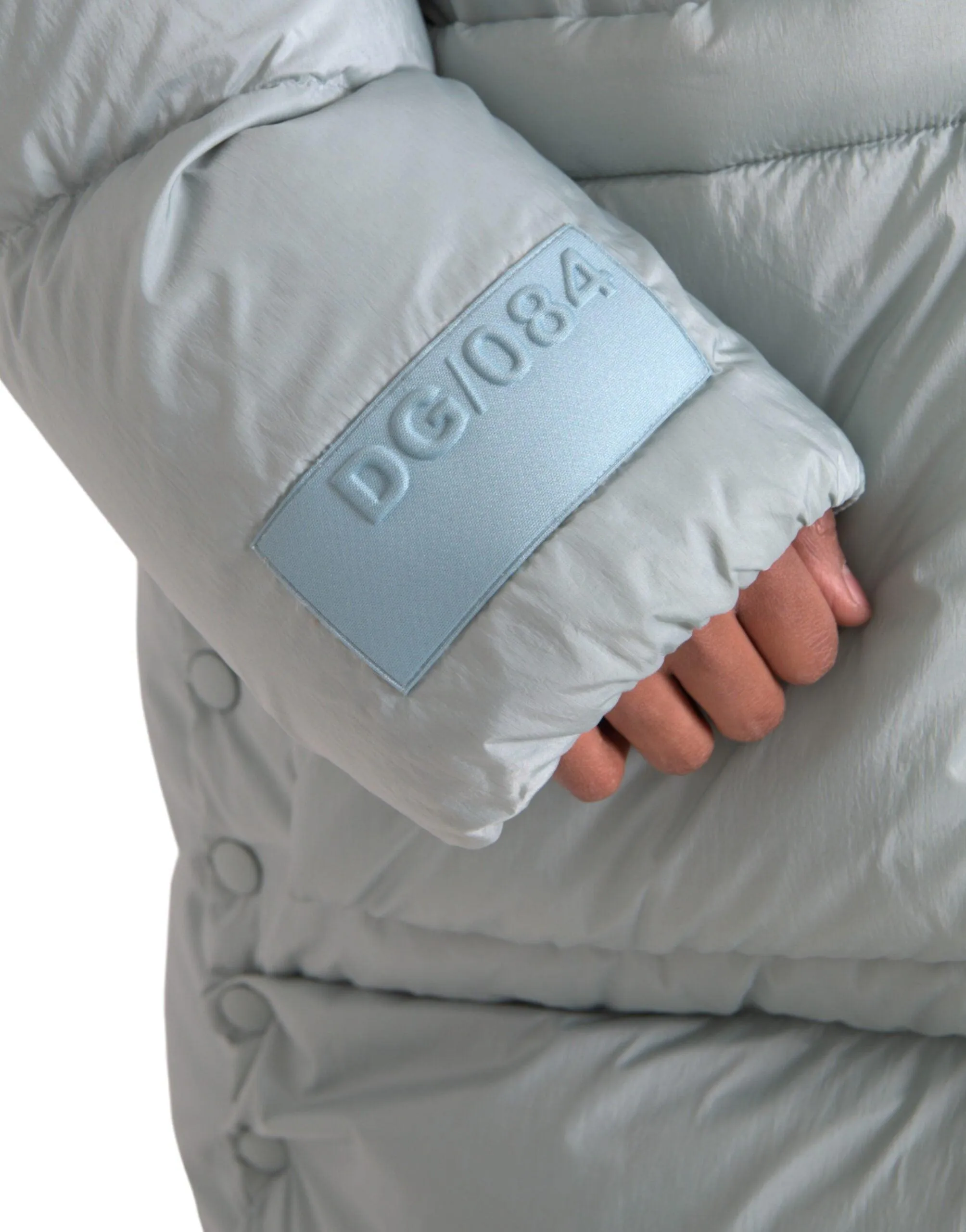 Dolce & Gabbana Light Blue Quilted Hooded Puffer Jacket Herre