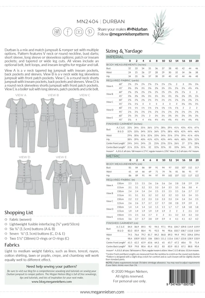 Durban Jumpsuit & Romper by Megan Nielsen