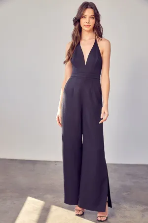 Empowerment Elegance Open Back Wide Leg Jumpsuit - Black